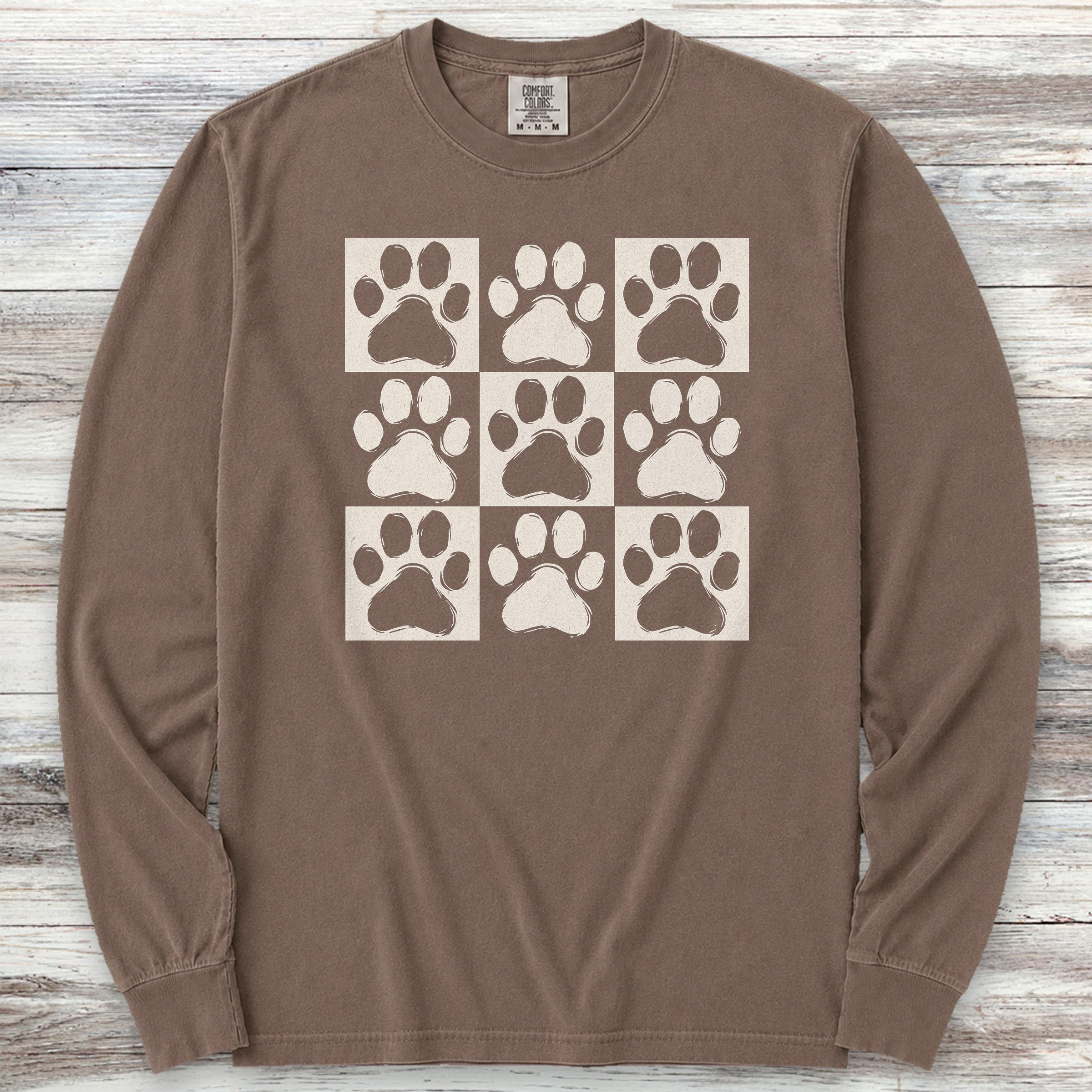 Paw Prints Long Sleeve Tee - Espresso
