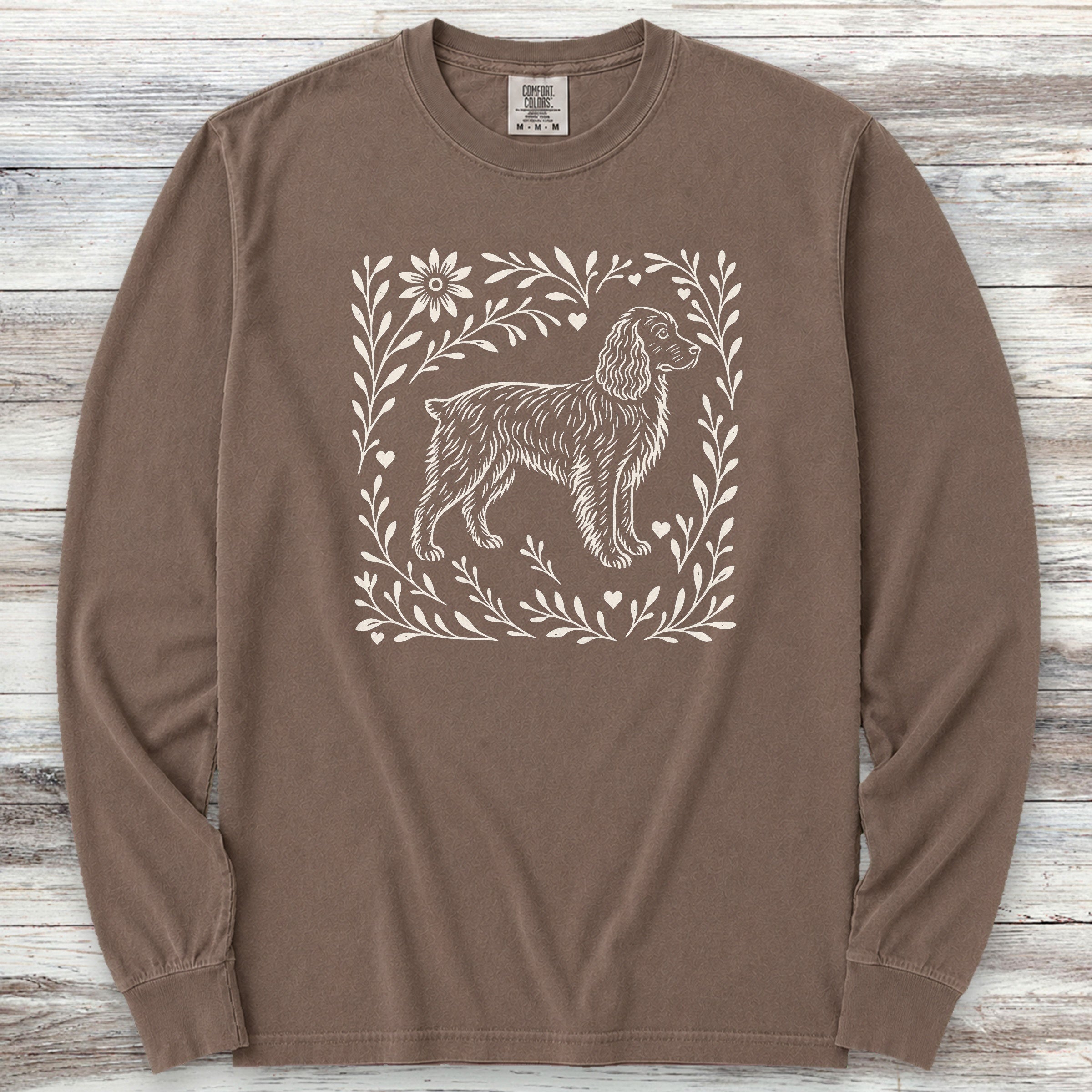 Boykin Spaniel Linocut Long Sleeve Tee - Espresso