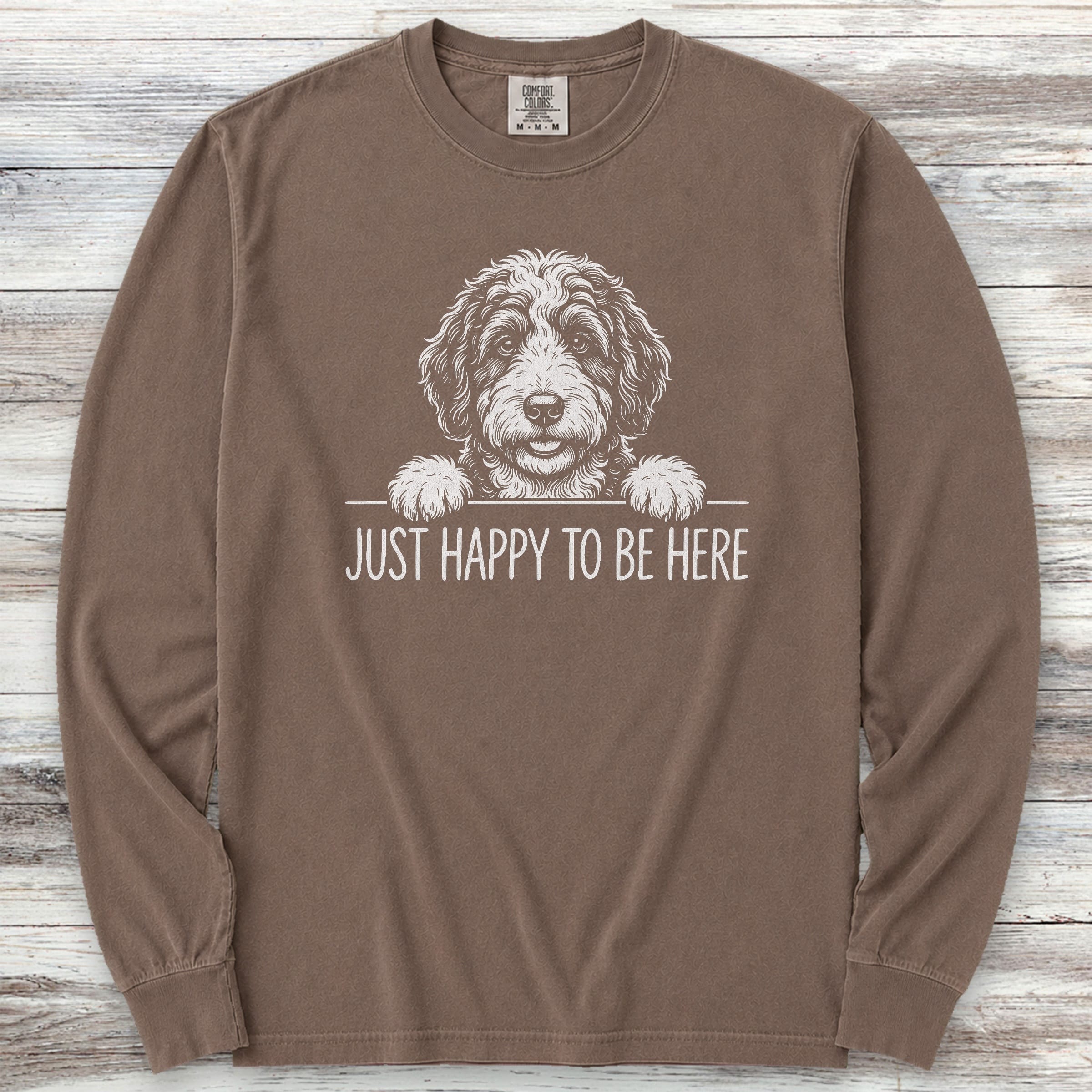 Bernedoodle Happy Long Sleeve Tee - Espresso