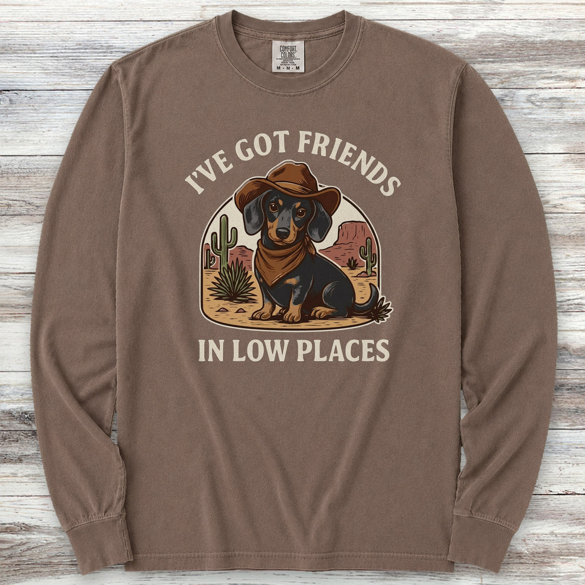 Dachshund Cowboy Friends Long Sleeve Tee - Espresso