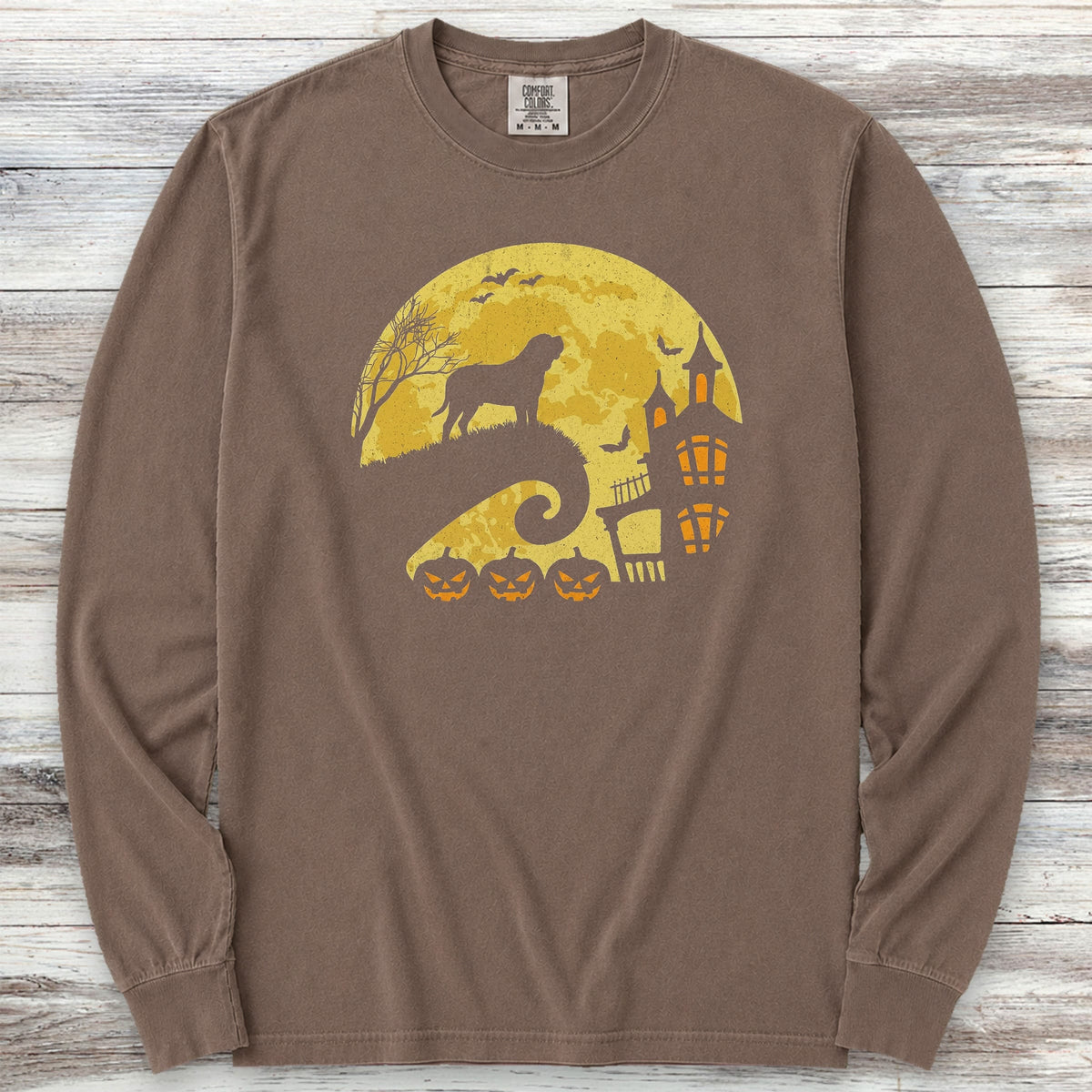 English Mastiff Halloween Moon Long Sleeve Tee - Espresso