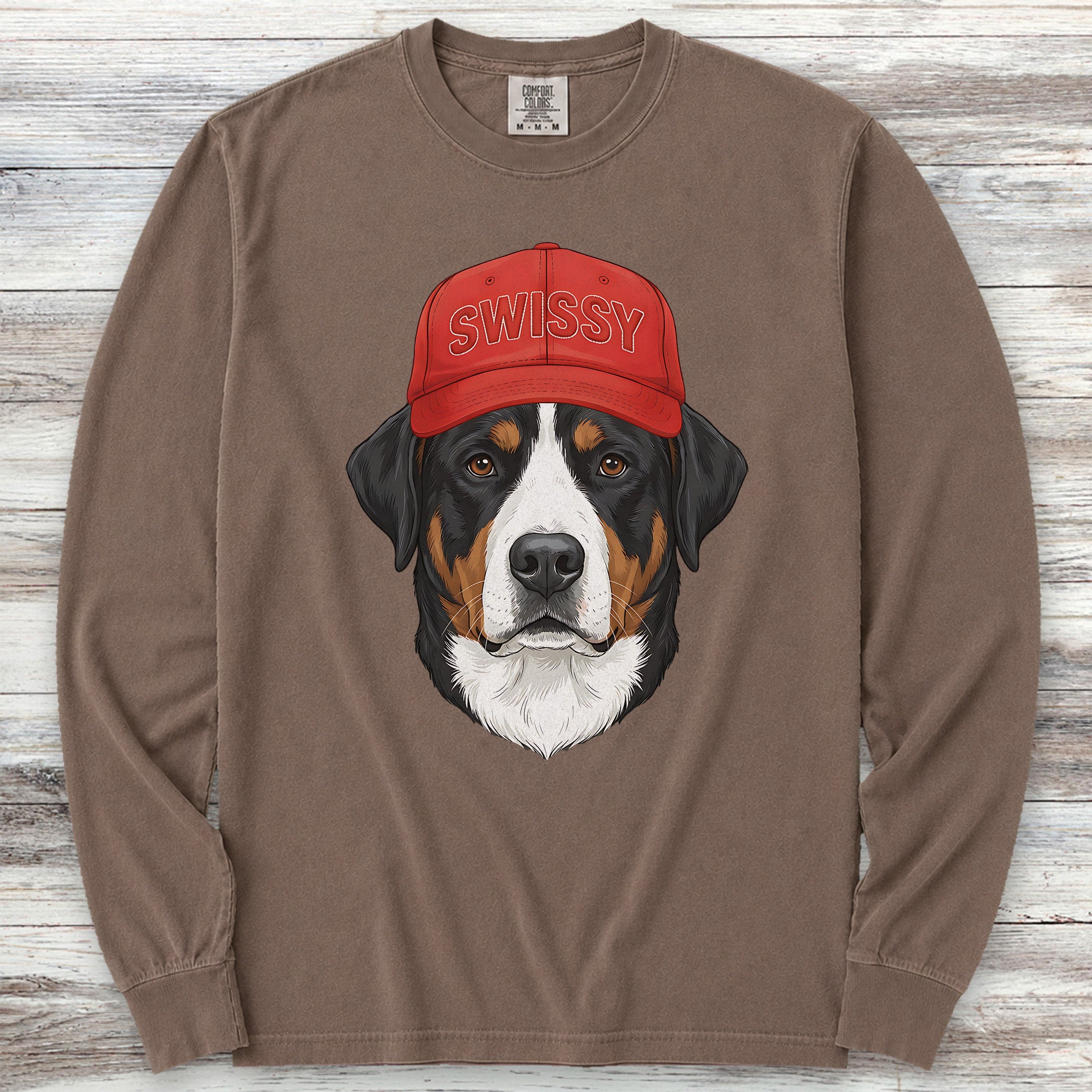 Swiss Mountain Dog Swissy Hat Long Sleeve Tee - Espresso