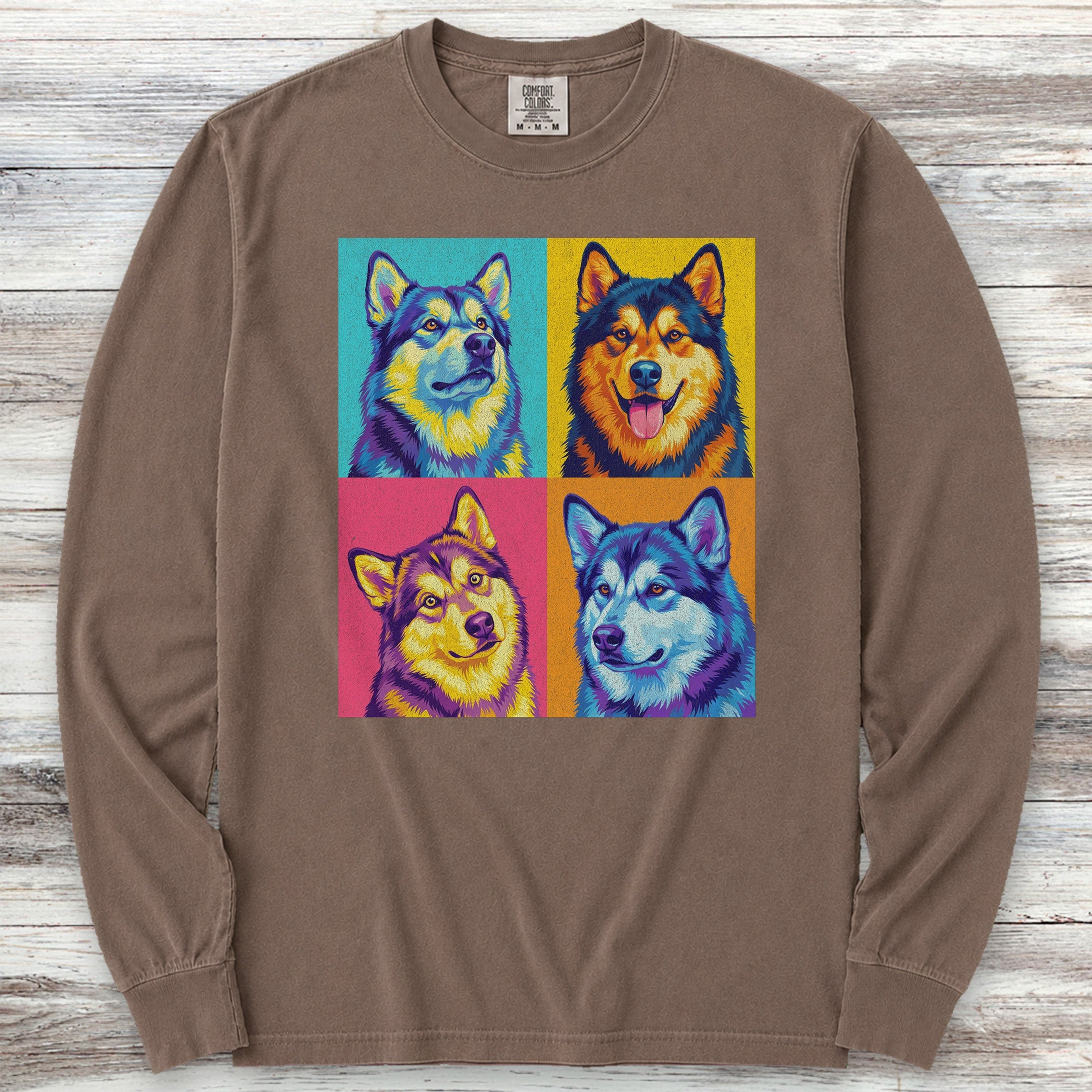 Pop Art Malamute Long Sleeve Tee - Espresso