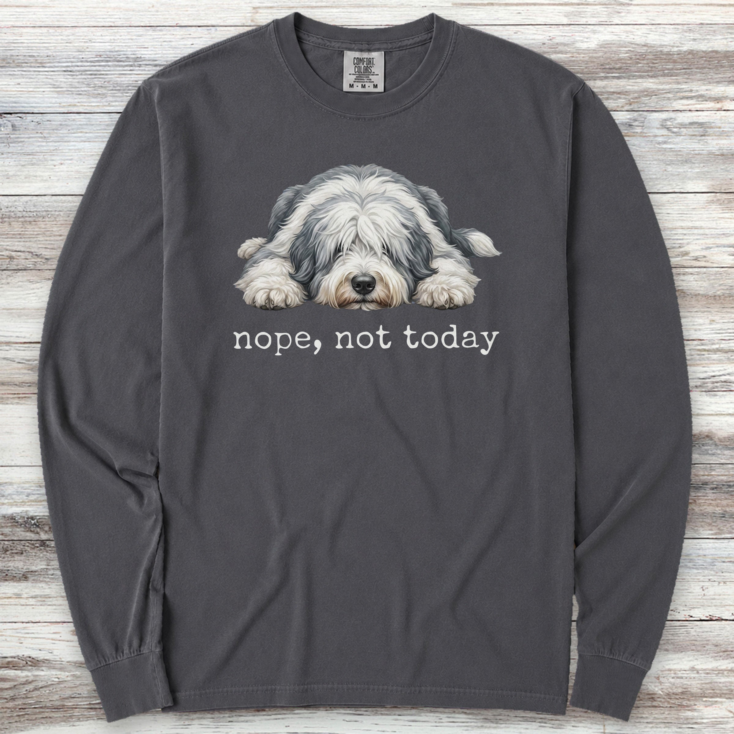 Old English Sheepdog Nope Long Sleeve Tee - Graphite