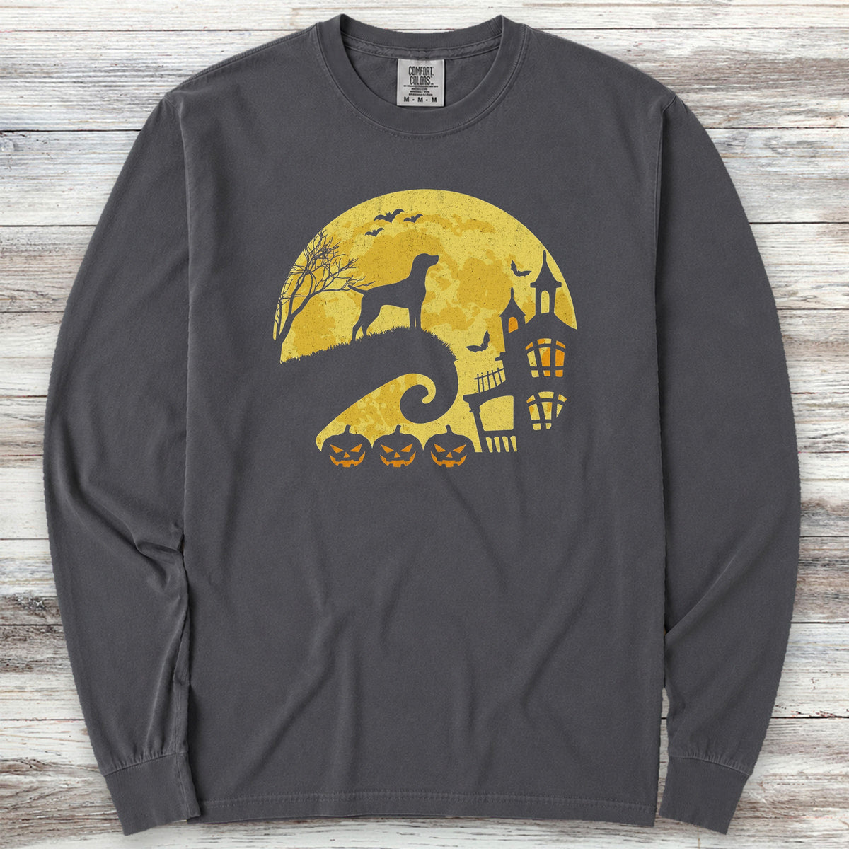 Weimaraner Halloween Moon Long Sleeve Tee - Graphite