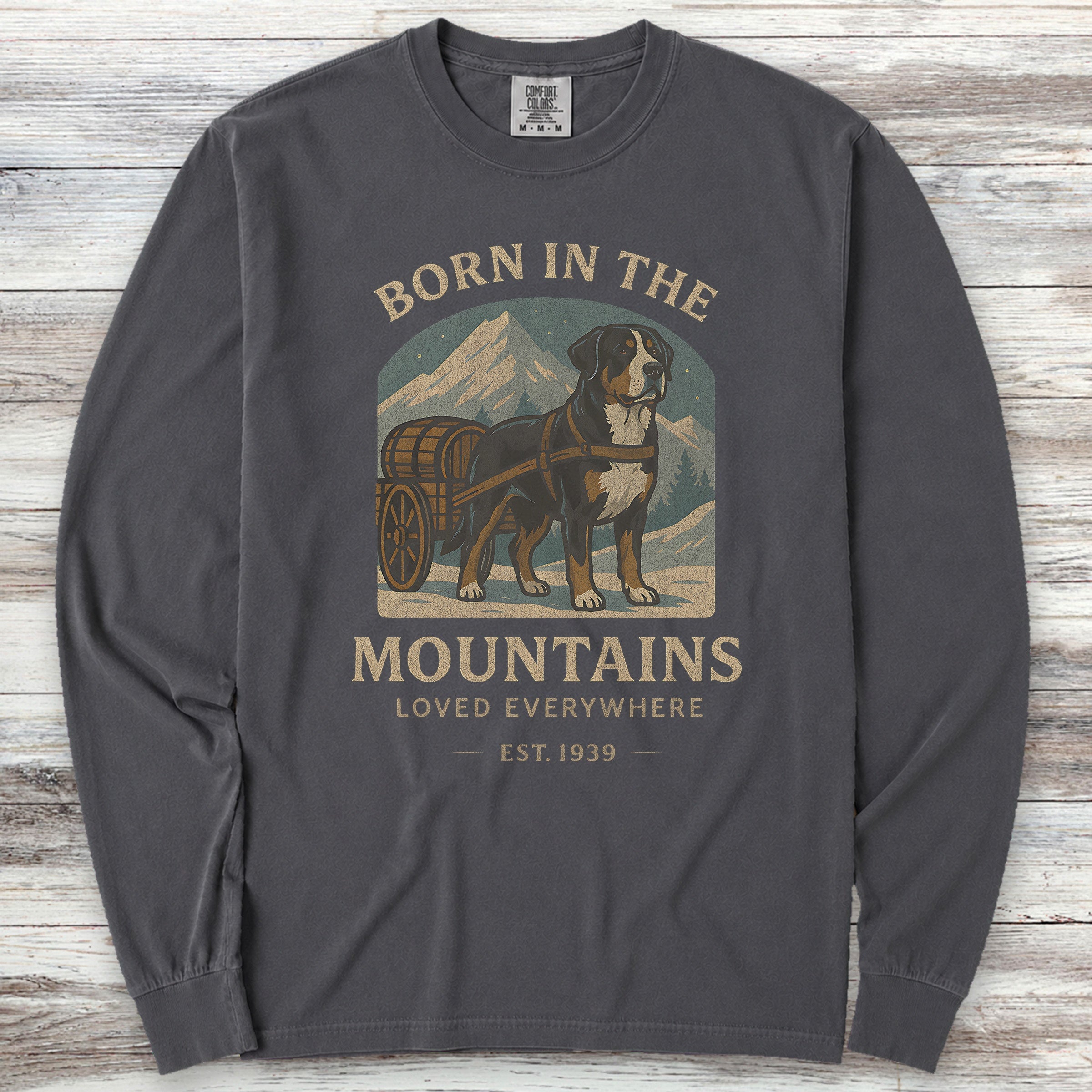 Swiss Mountain Dog Born Long Sleeve Tee - Graphite