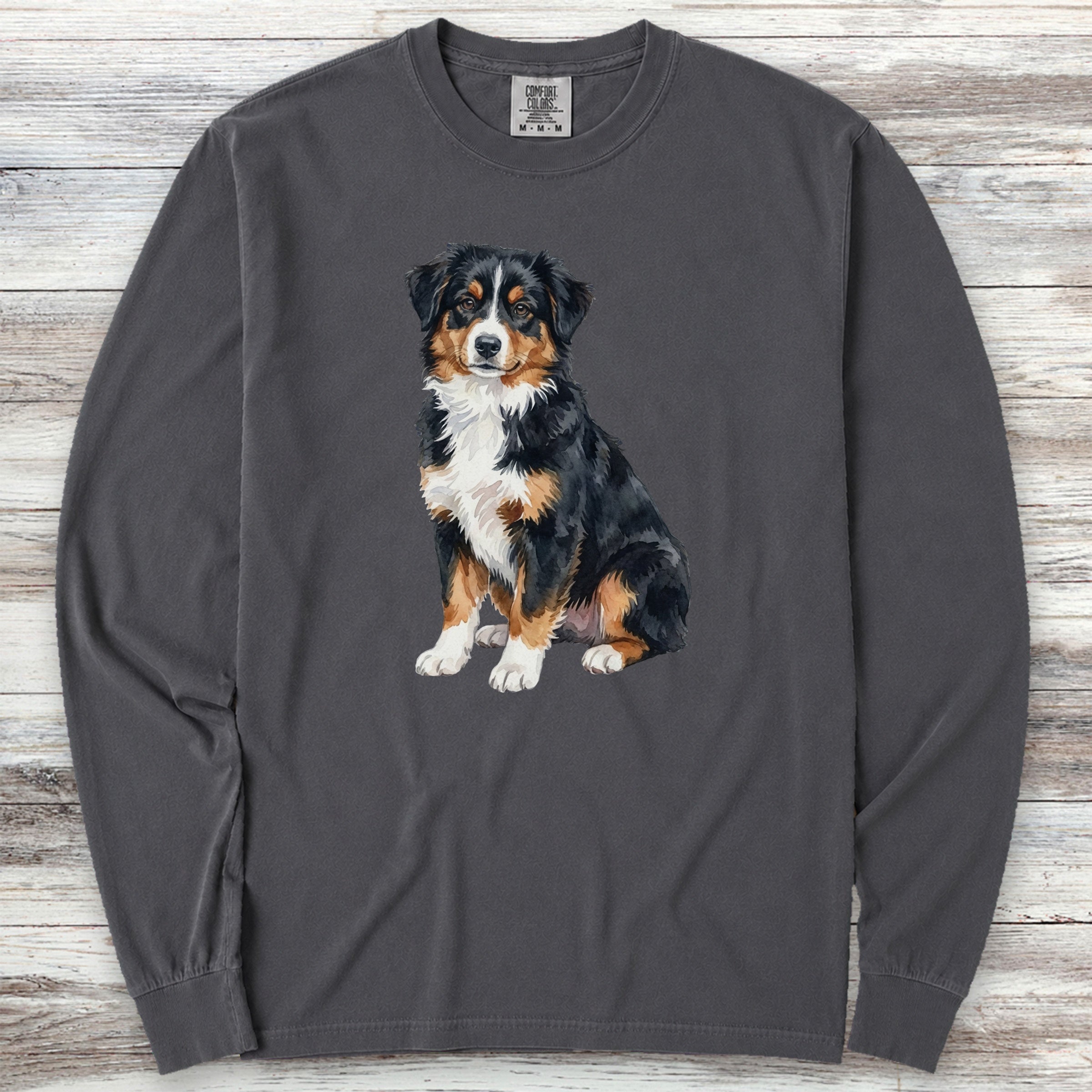 Australian Shepherd Tri Watercolor Long Sleeve Tee - Graphite