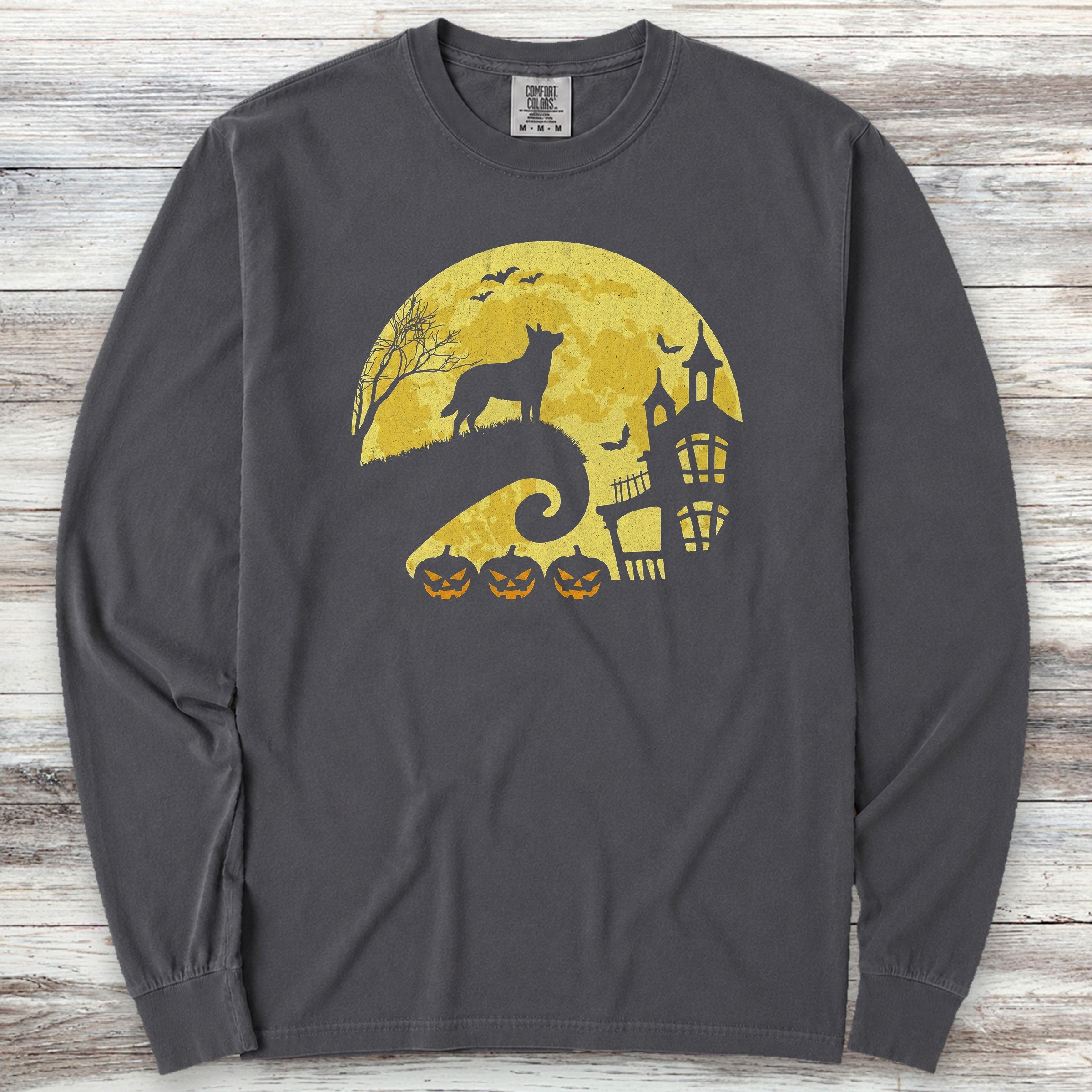 Australian Cattle Dog Halloween Moon Long Sleeve Tee - Graphite