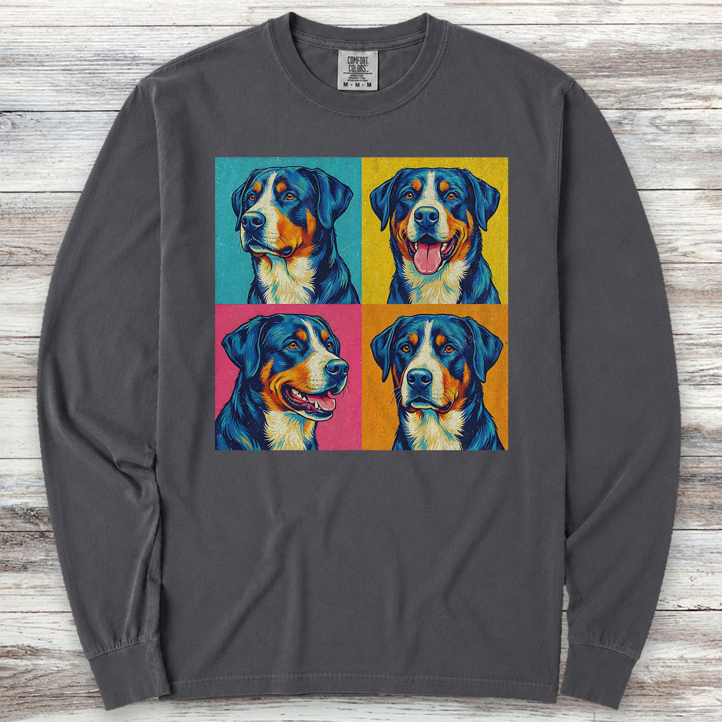 Swiss Mountain Dog Pop Art Long Sleeve Tee - Graphite