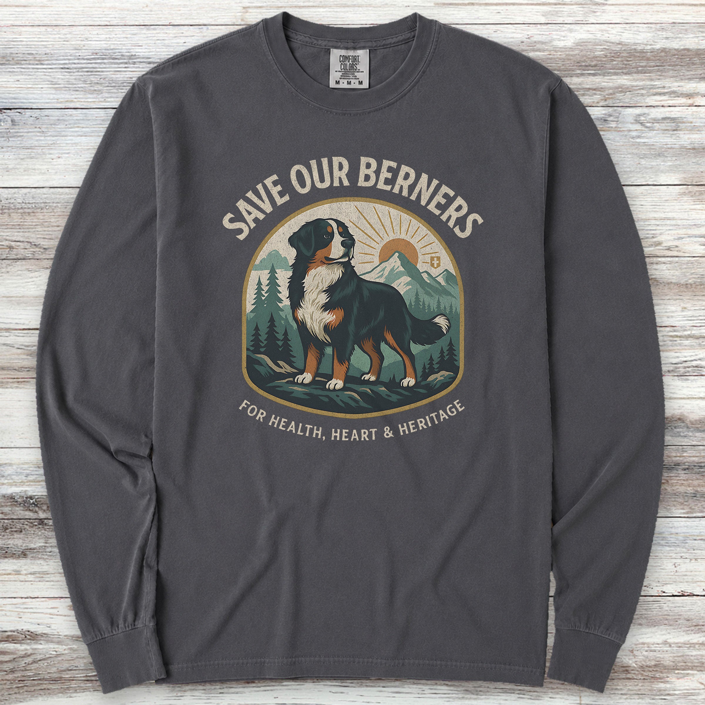 Bernese Mountain Dog Save Berners Long Sleeve Tee - Graphite