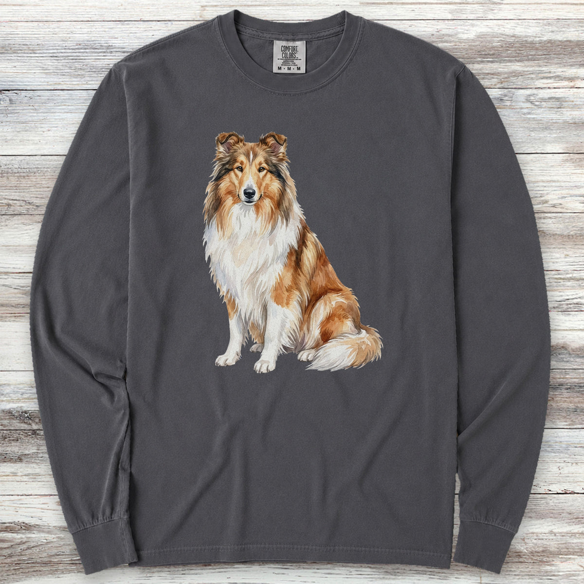 Rough Collie Watercolor Long Sleeve Tee - Graphite