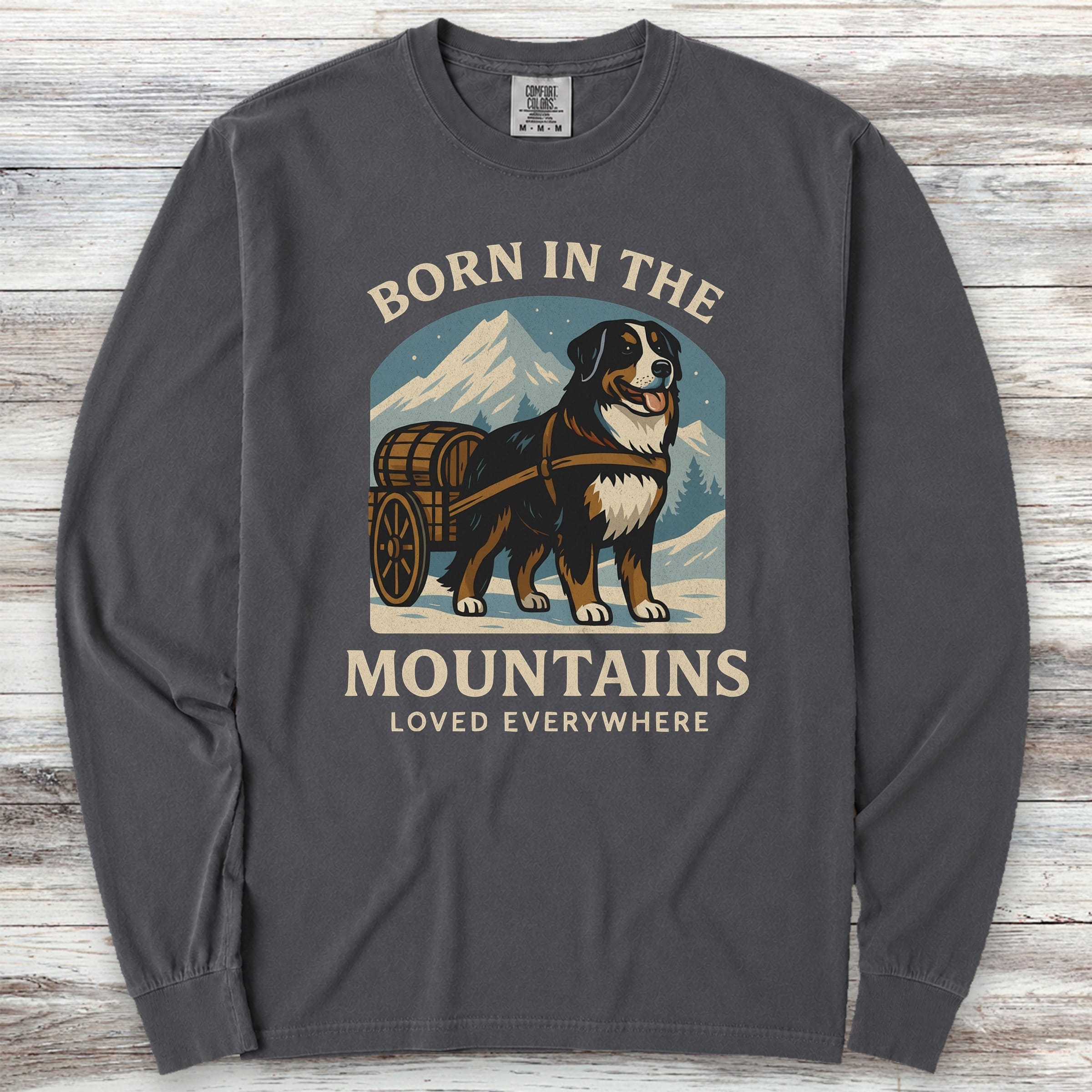 Bernese Mountain Dog Born Long Sleeve Tee - Graphite