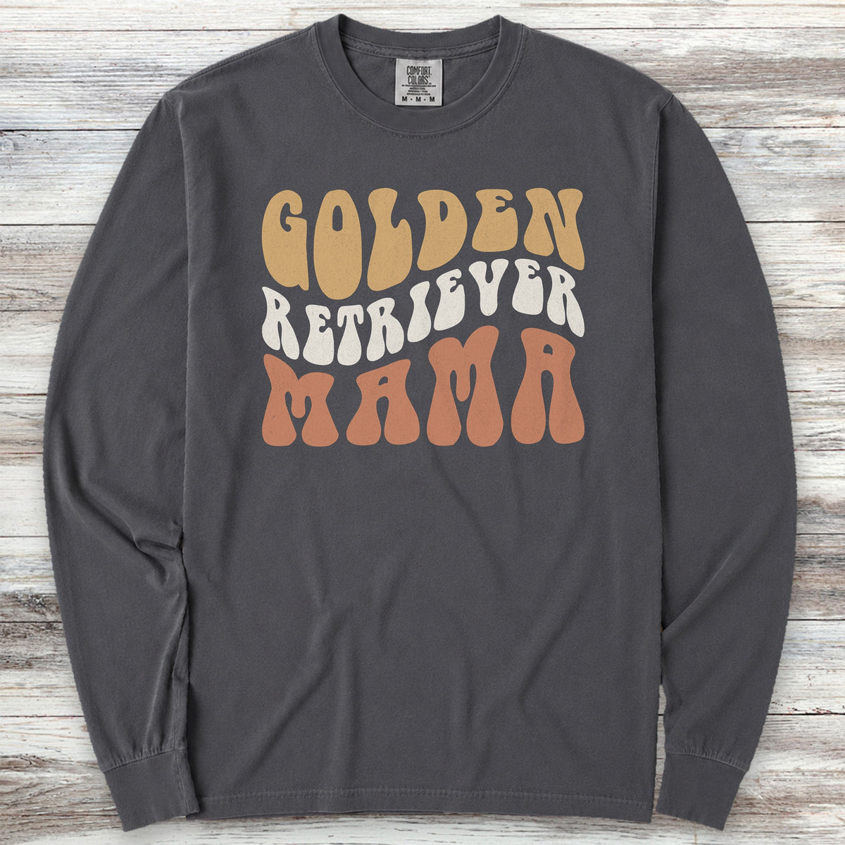 Golden Retriever Retro Mama Long Sleeve Tee - Graphite