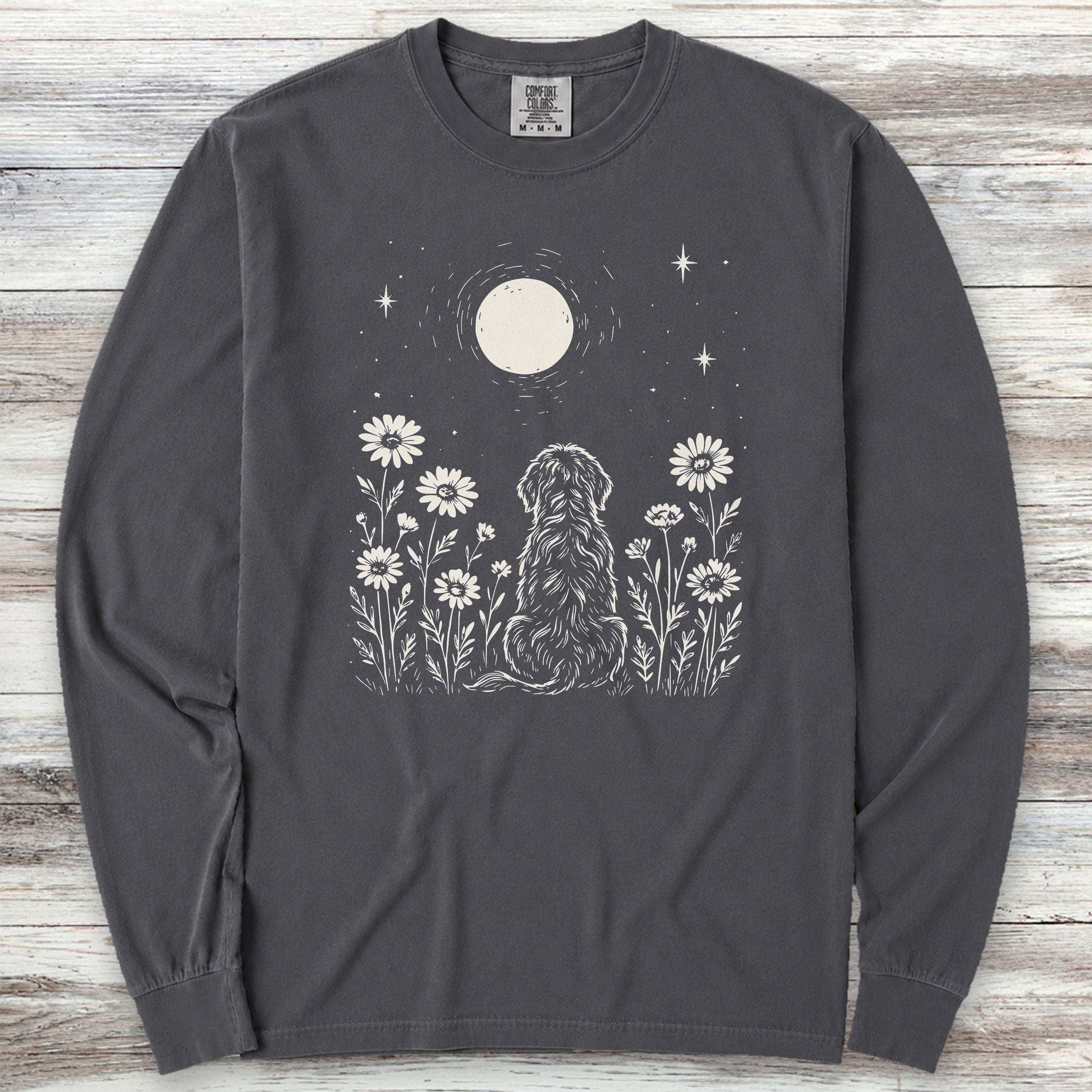 Doodle Moonlight & Wildflowers Long Sleeve Tee - Graphite