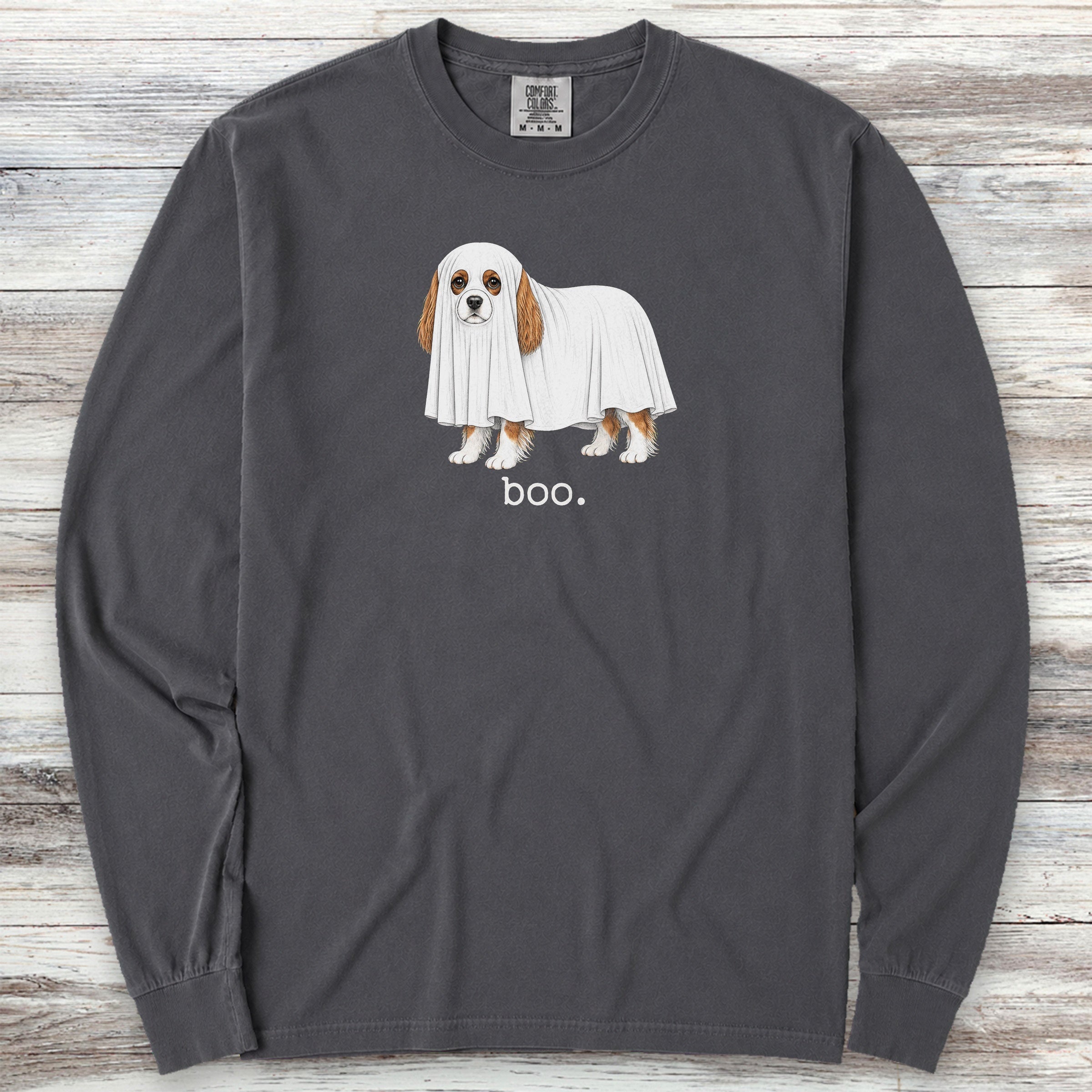 Cavalier King Charles Spaniel Boo Long Sleeve Tee - Graphite