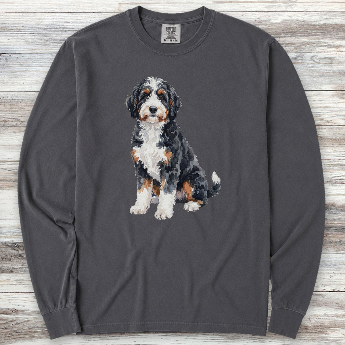 Bernedoodle Watercolor Long Sleeve Tee - Graphite
