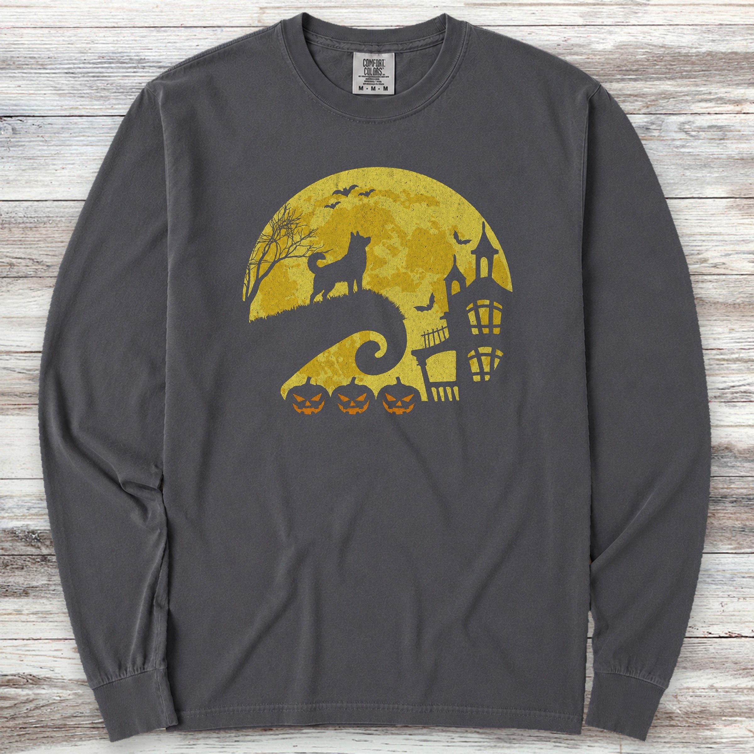 Husky Halloween Moon Long Sleeve Tee - Graphite
