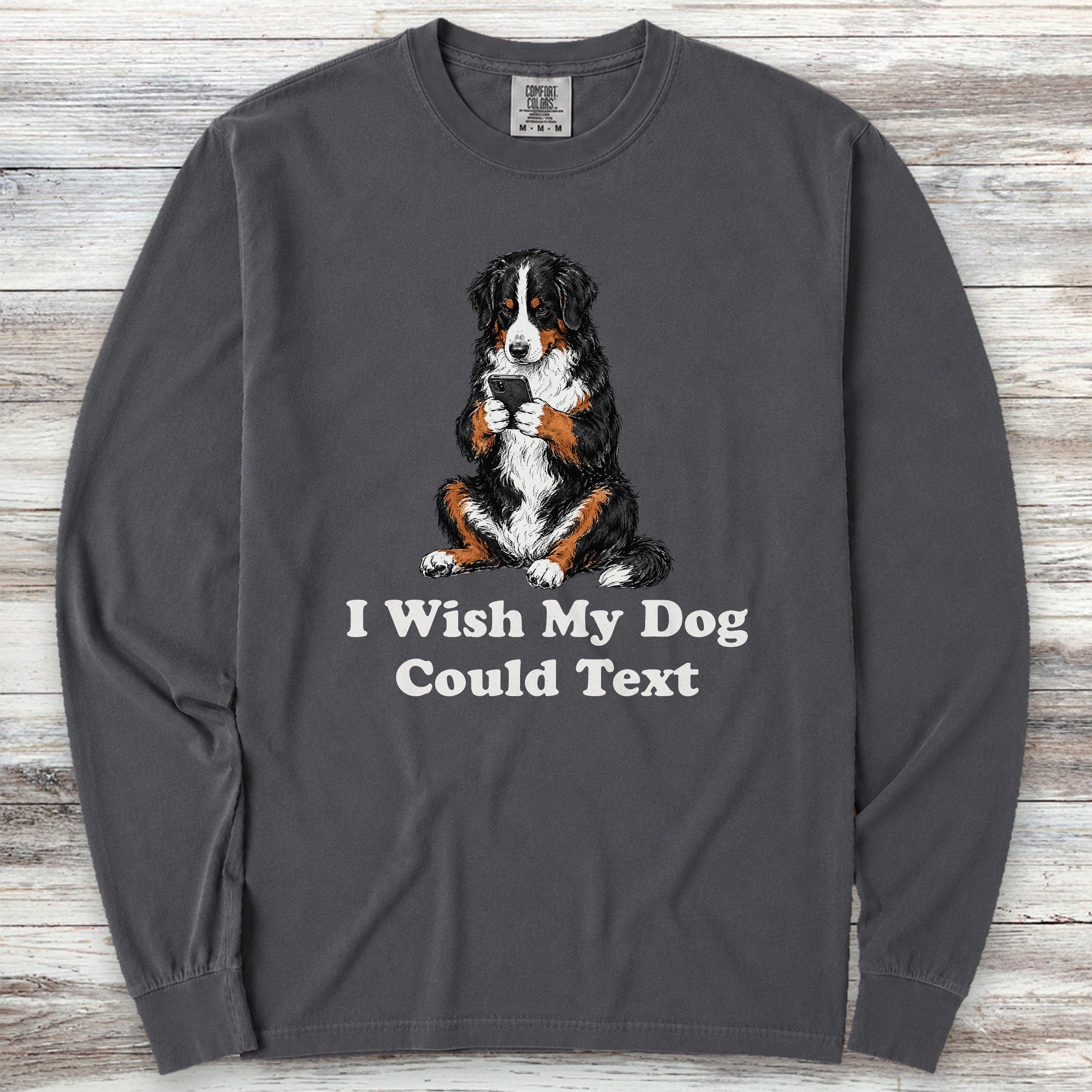 Bernese Mountain Dog Text Long Sleeve Tee - Graphite