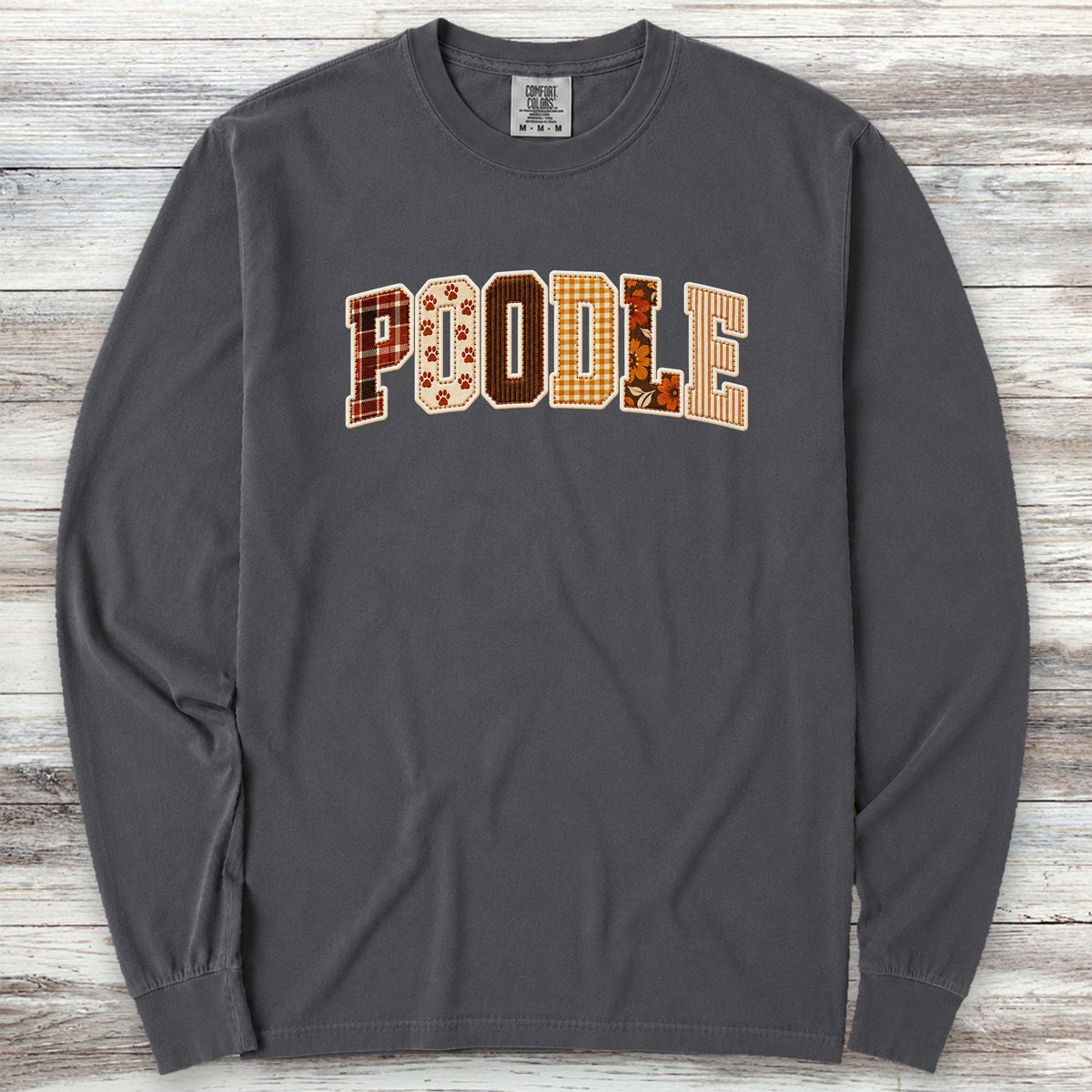 Poodle Fall Faux Patchwork Long Sleeve Tee - Graphite