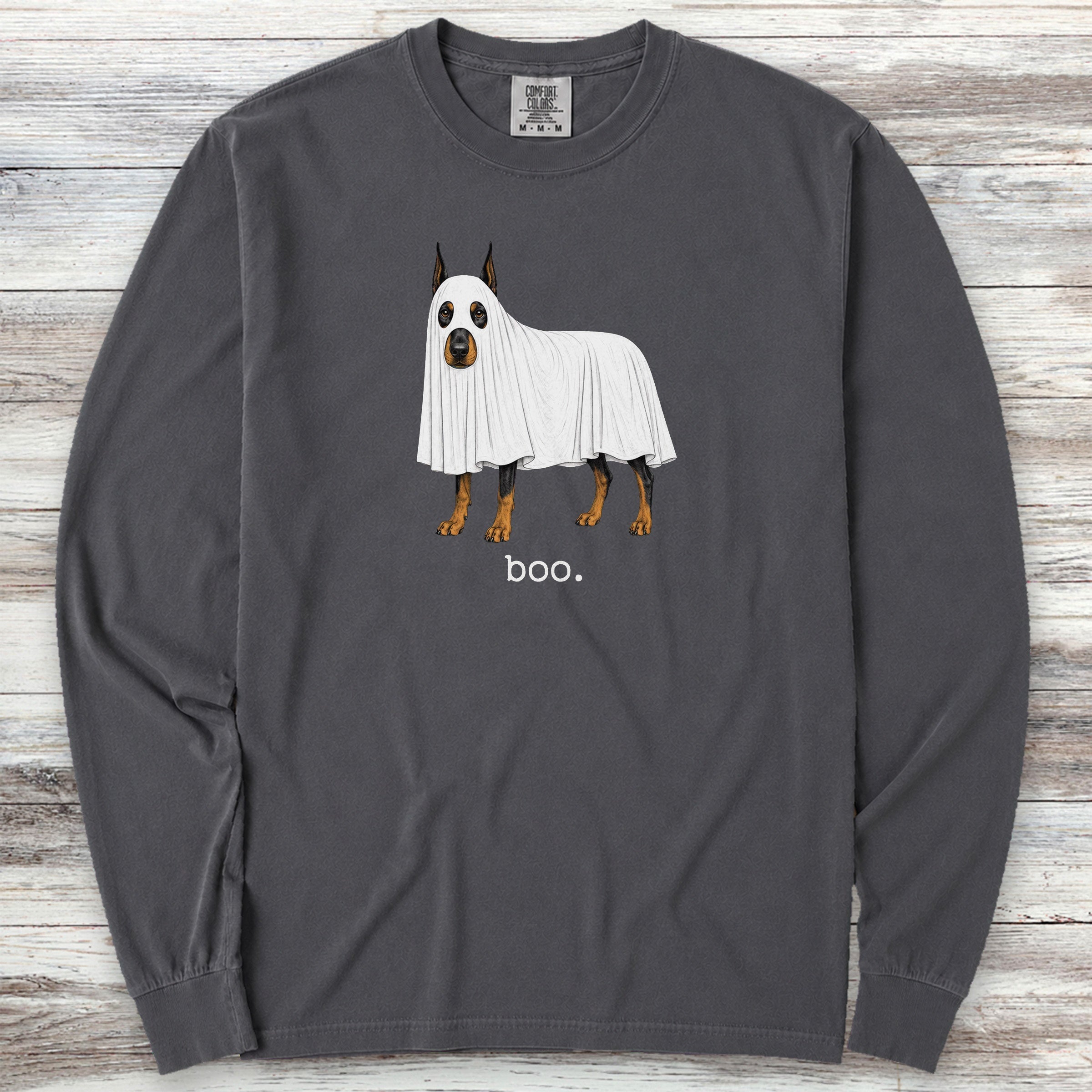 Doberman Pinscher Boo Long Sleeve Tee - Graphite