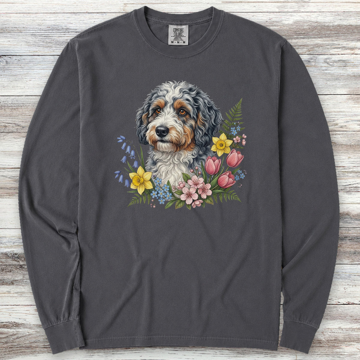 Aussiedoodle Spring Portrait Long Sleeve Tee - Graphite
