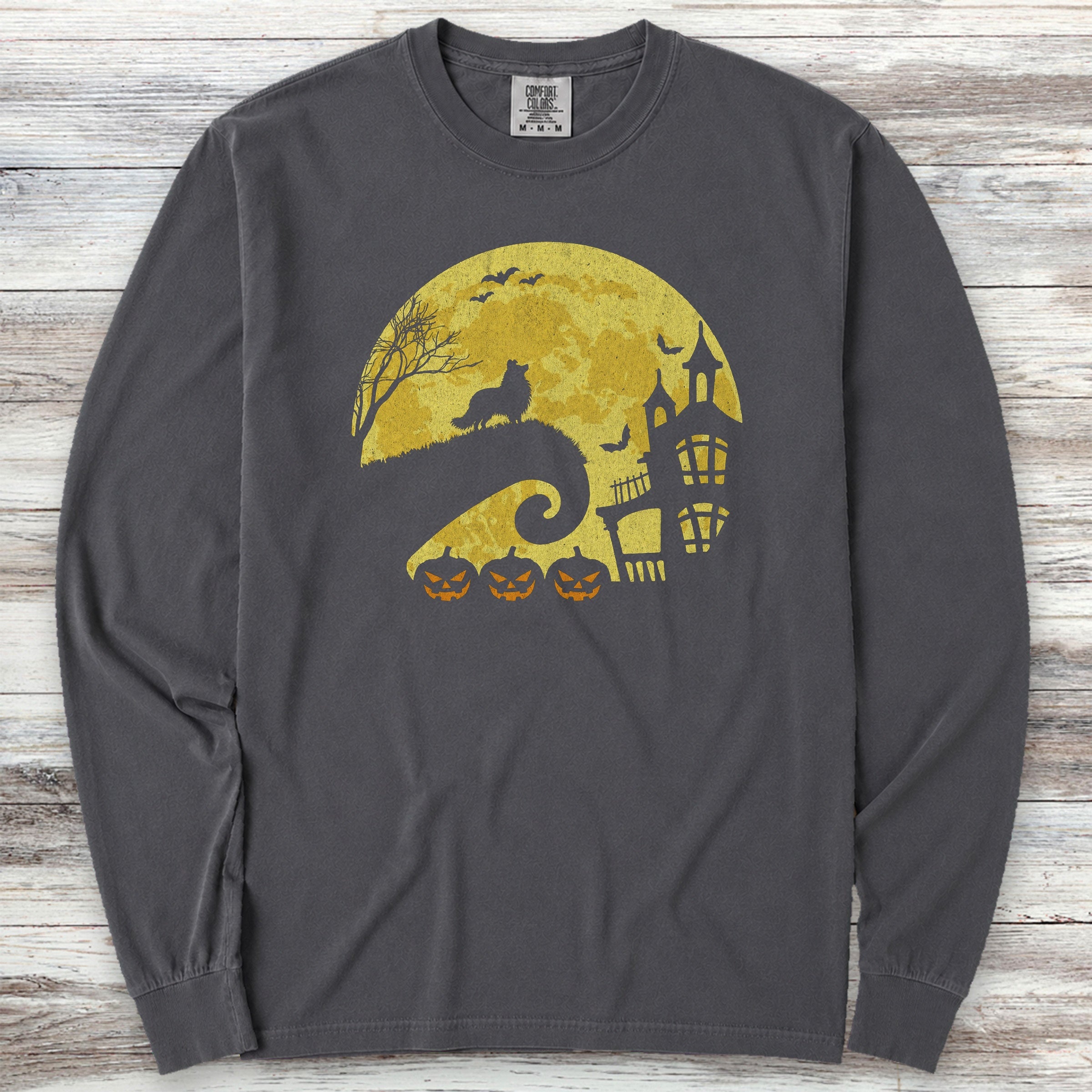 Shetland Sheepdog Halloween Moon Long Sleeve Tee - Graphite