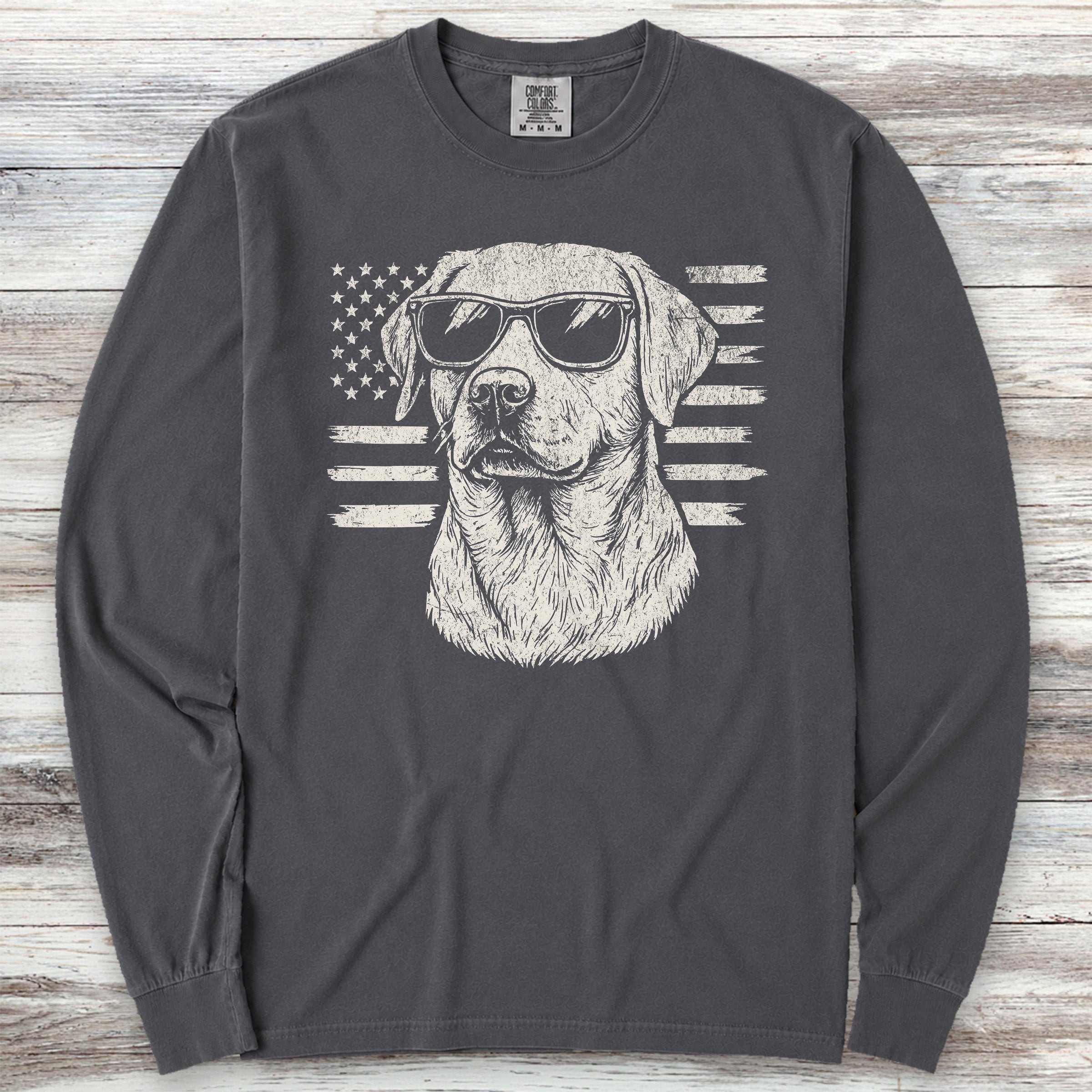 Labrador Retriever Flag Long Sleeve Tee - Graphite