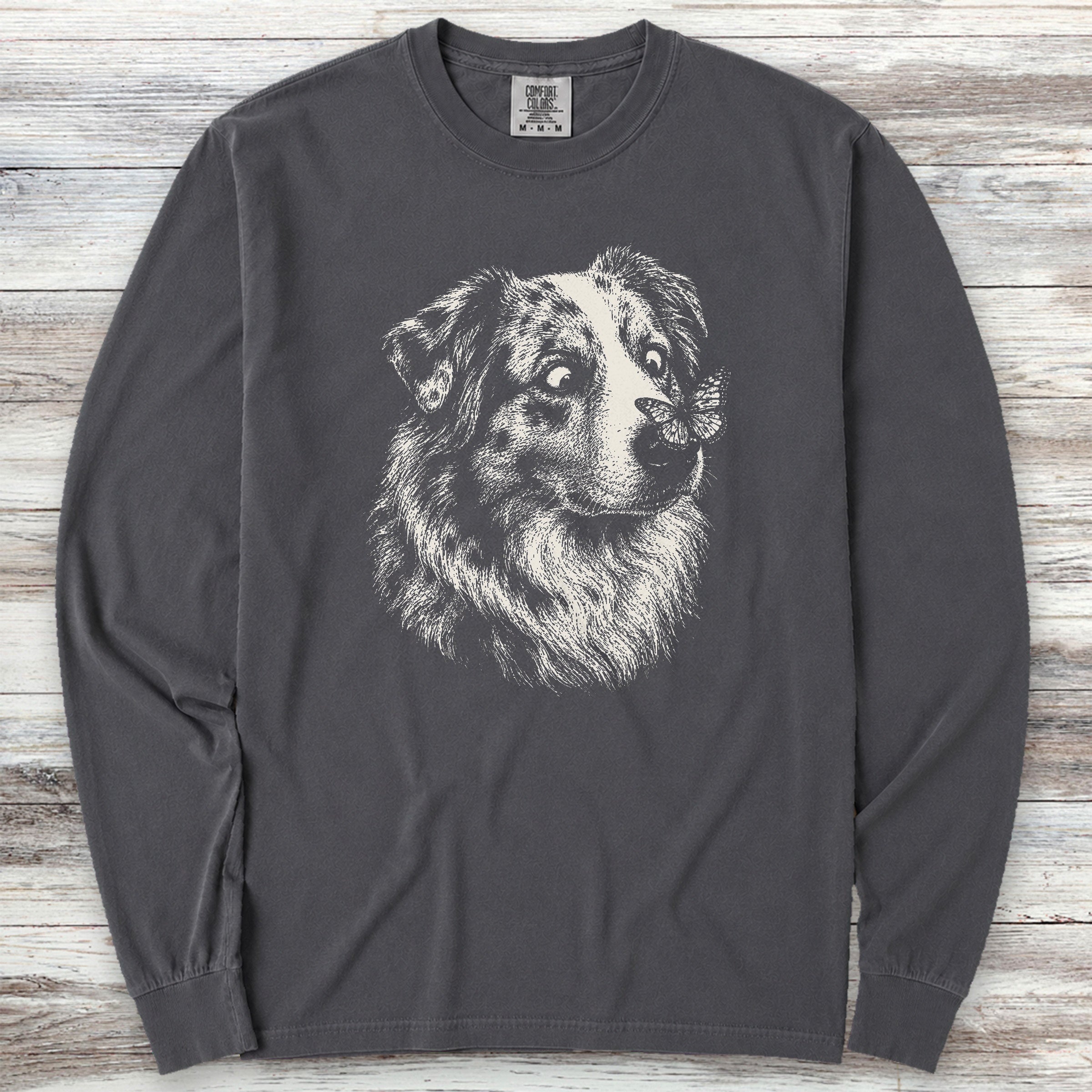 Australian Shepherd Butterfly Long Sleeve Tee - Graphite