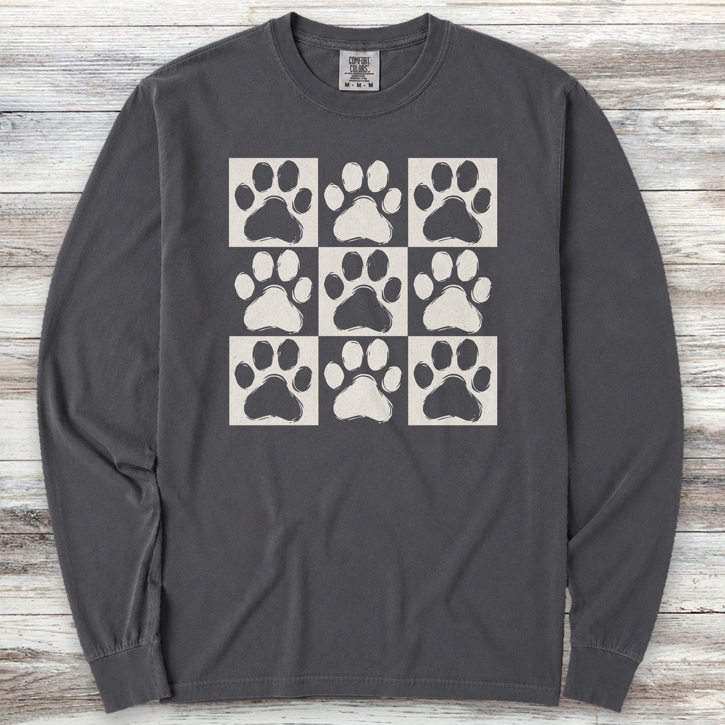 Paw Prints Long Sleeve Tee - Graphite