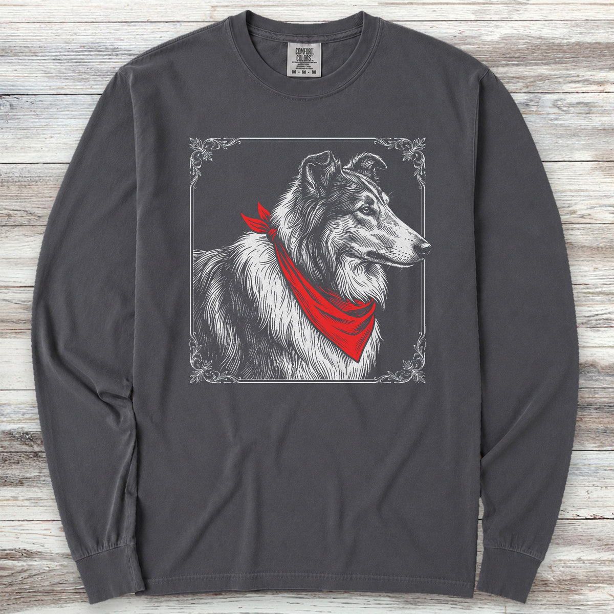 Rough Collie Etching Long Sleeve Tee - Graphite
