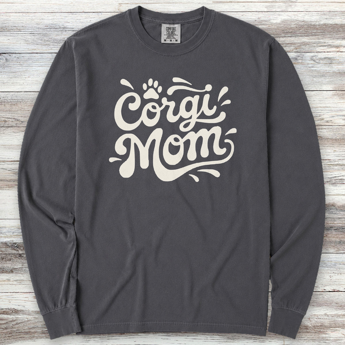 Corgi Groovy Mom Long Sleeve Tee - Graphite