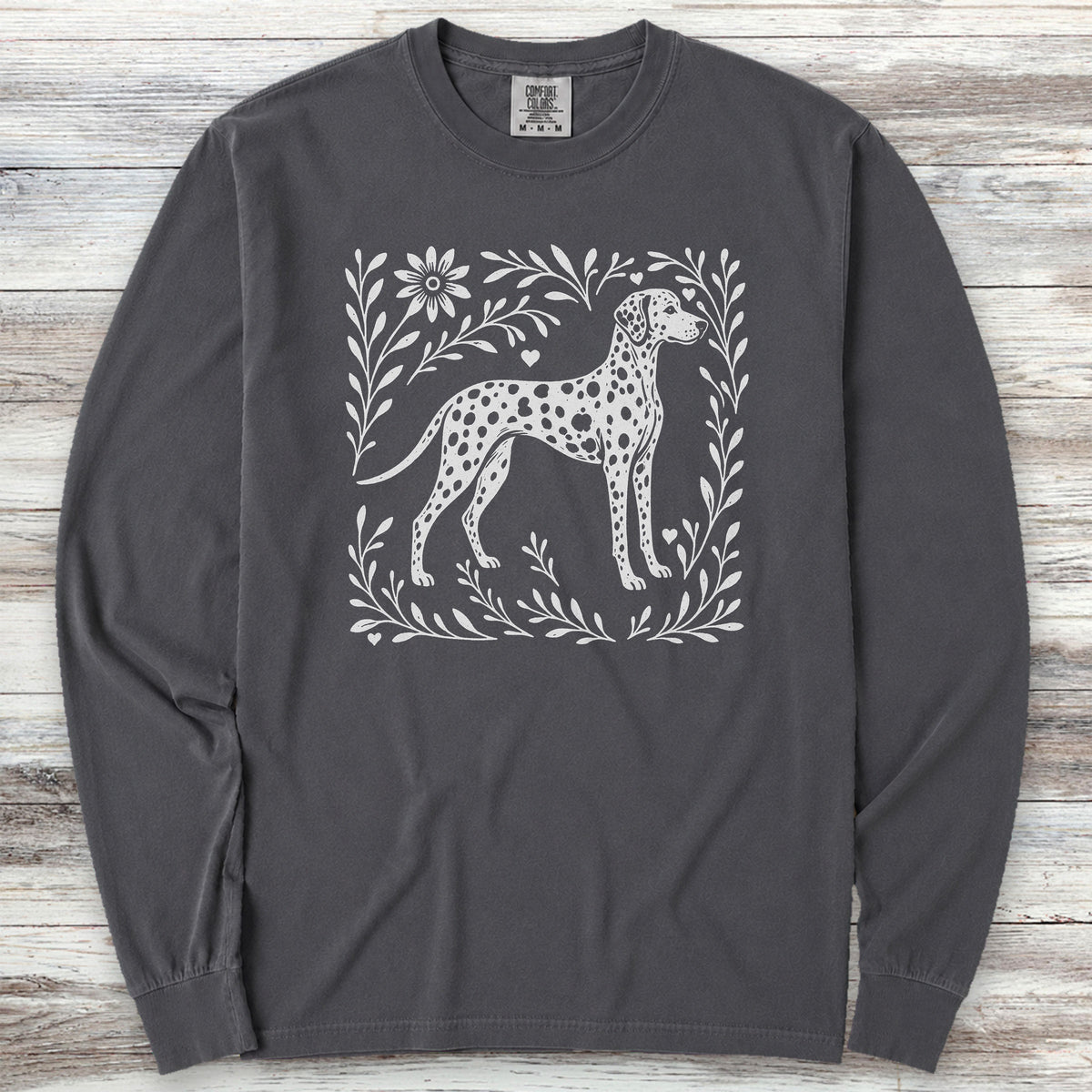 Dalmatian Linocut Long Sleeve Tee - Graphite