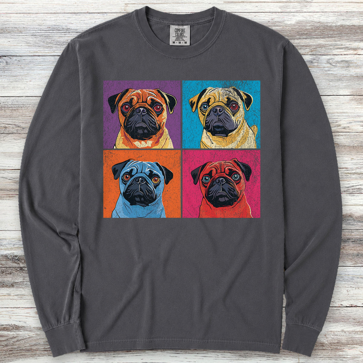 Pug Pop Art Long Sleeve Tee - Graphite