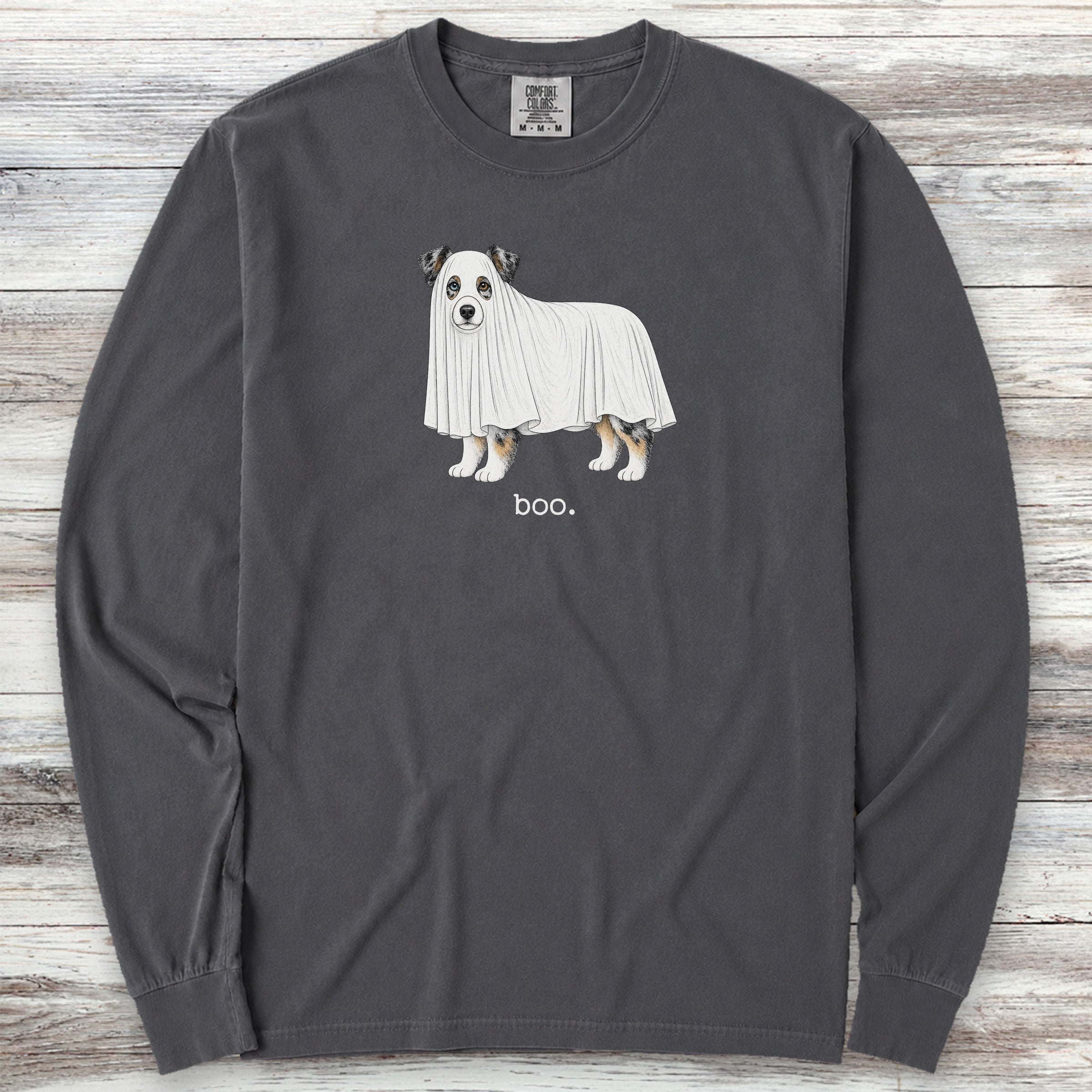 Australian Shepherd Boo Long Sleeve Tee - Graphite