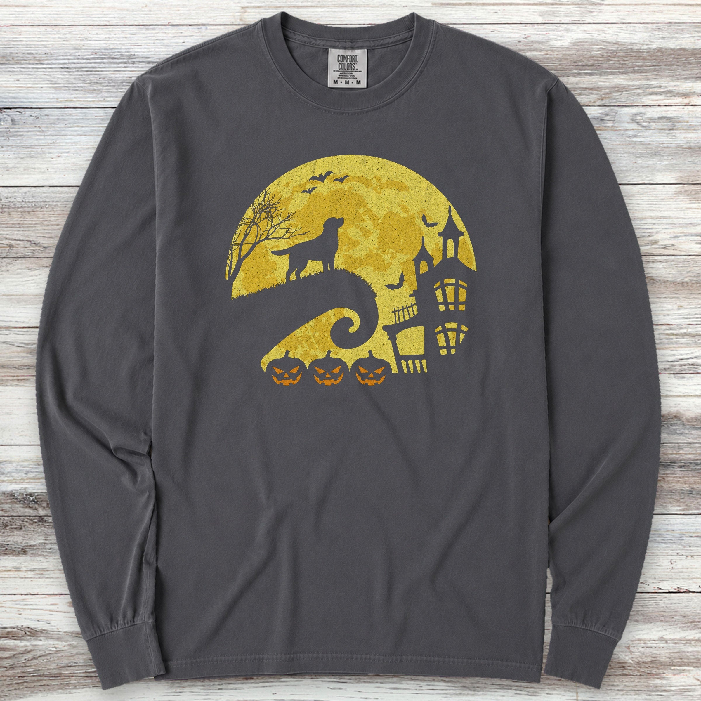Labrador Retriever Halloween Moon Long Sleeve Tee - Graphite