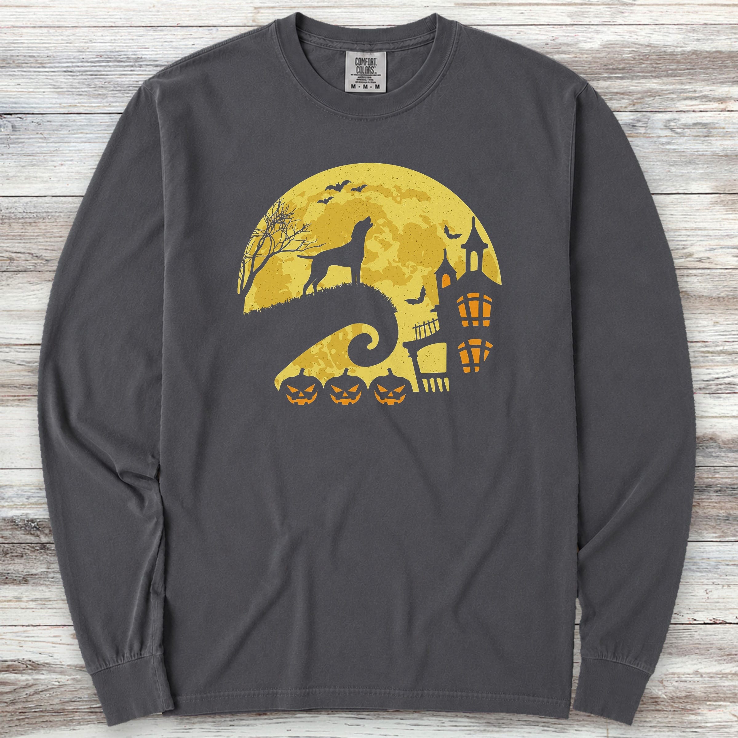 Vizsla Halloween Moon Long Sleeve Tee - Graphite