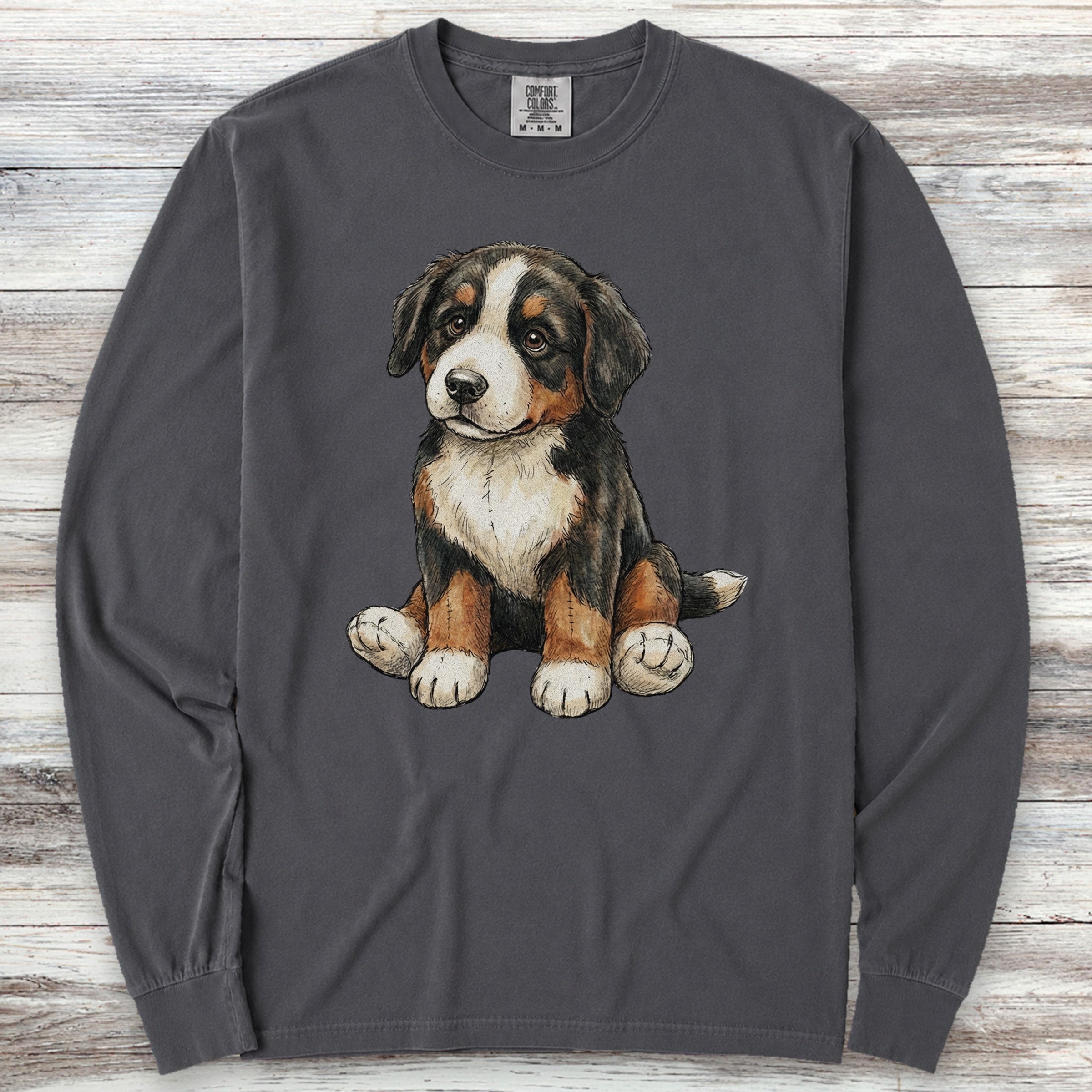 Bernese Mountain Dog Teddy Bear Long Sleeve Tee - Graphite
