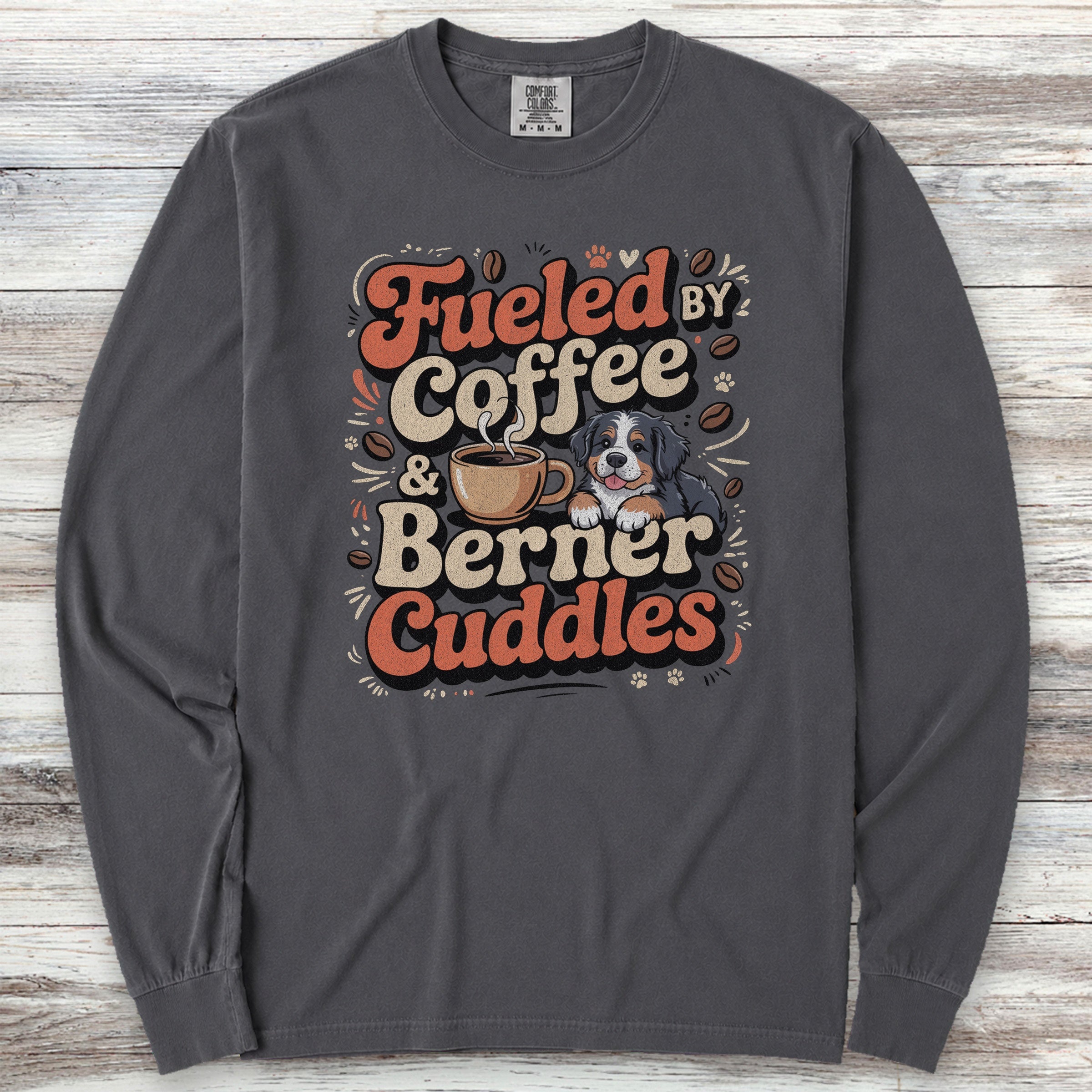 Bernese Mountain Dog Cuddles Long Sleeve Tee - Graphite