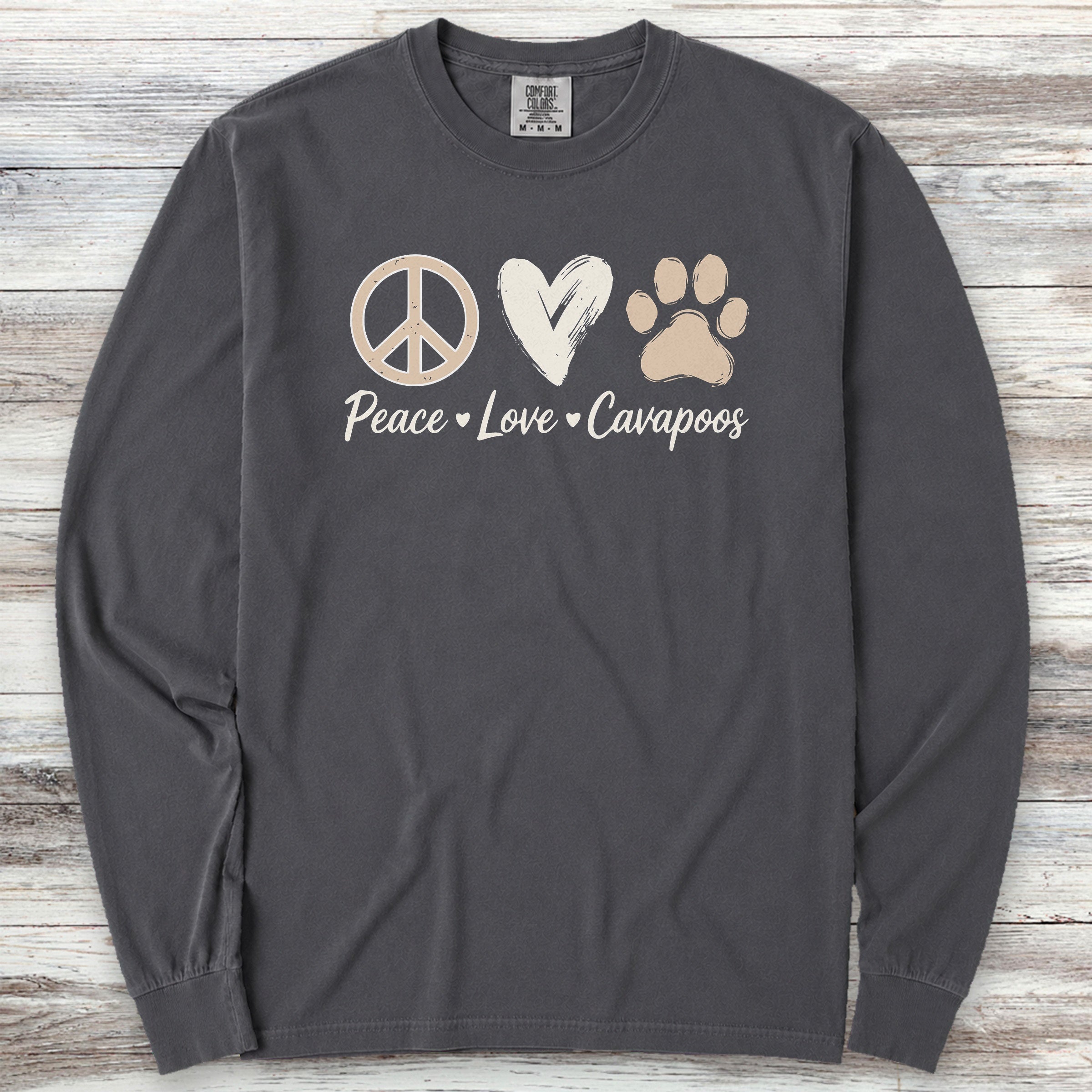 Cavapoo Peace Long Sleeve Tee - Graphite