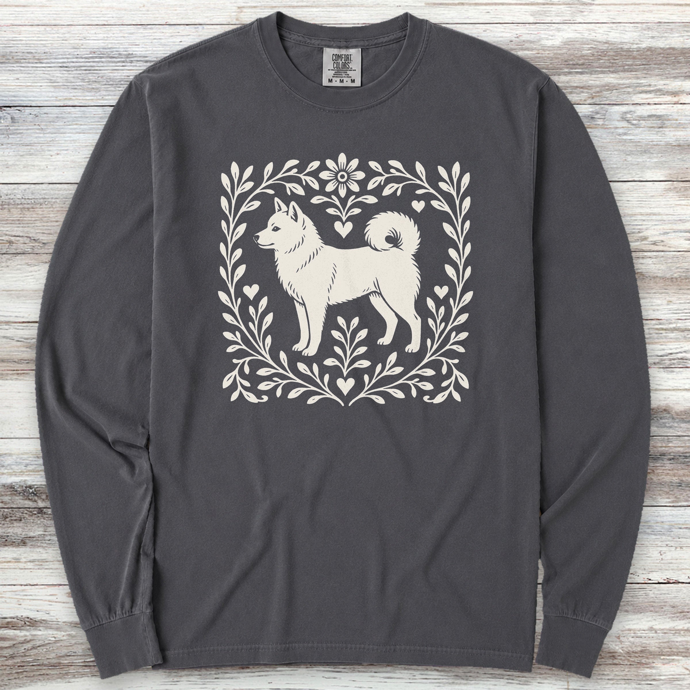 Shiba Inu Linocut Long Sleeve Tee - Graphite