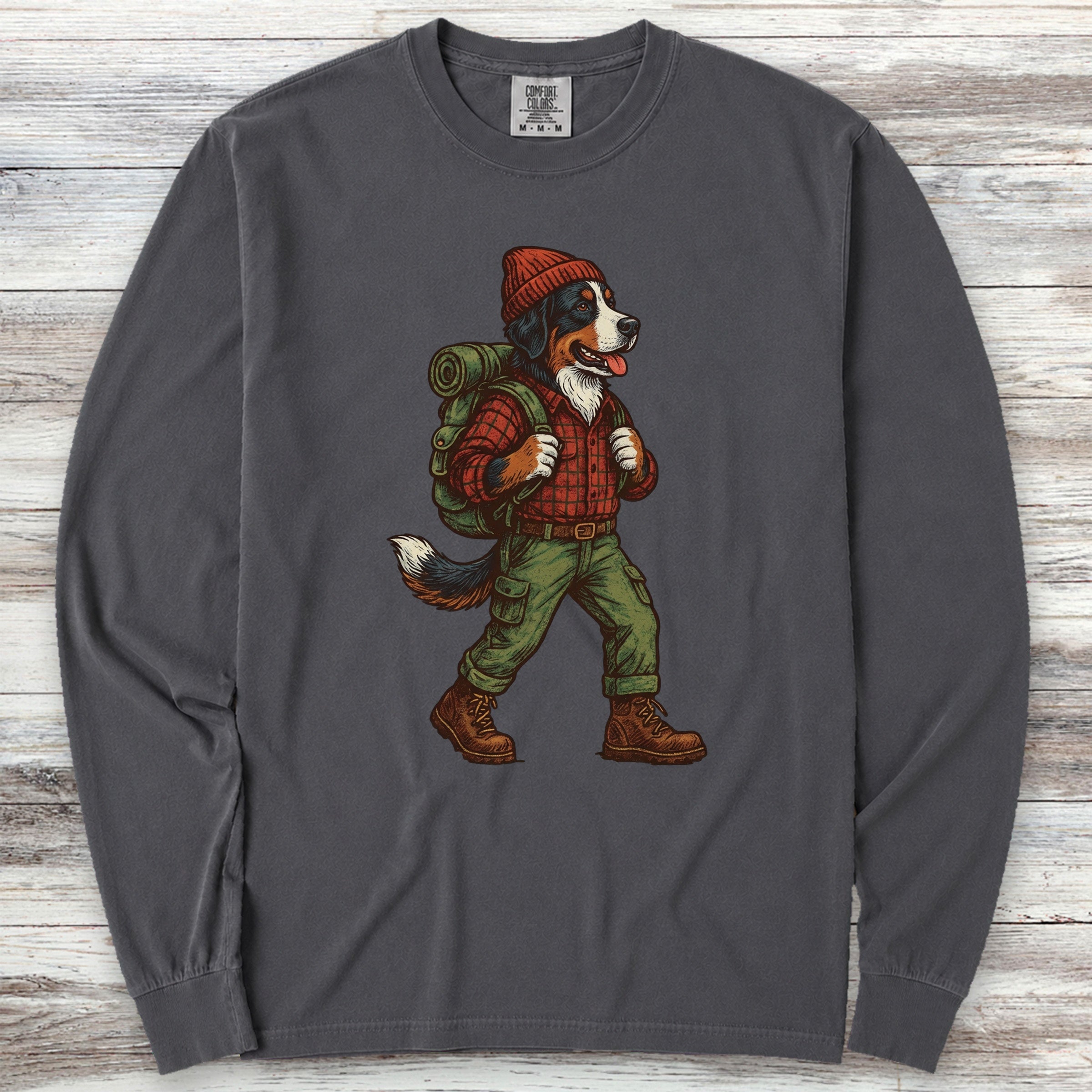 Bernese Mountain Dog Hiking Long Sleeve Tee - Graphite