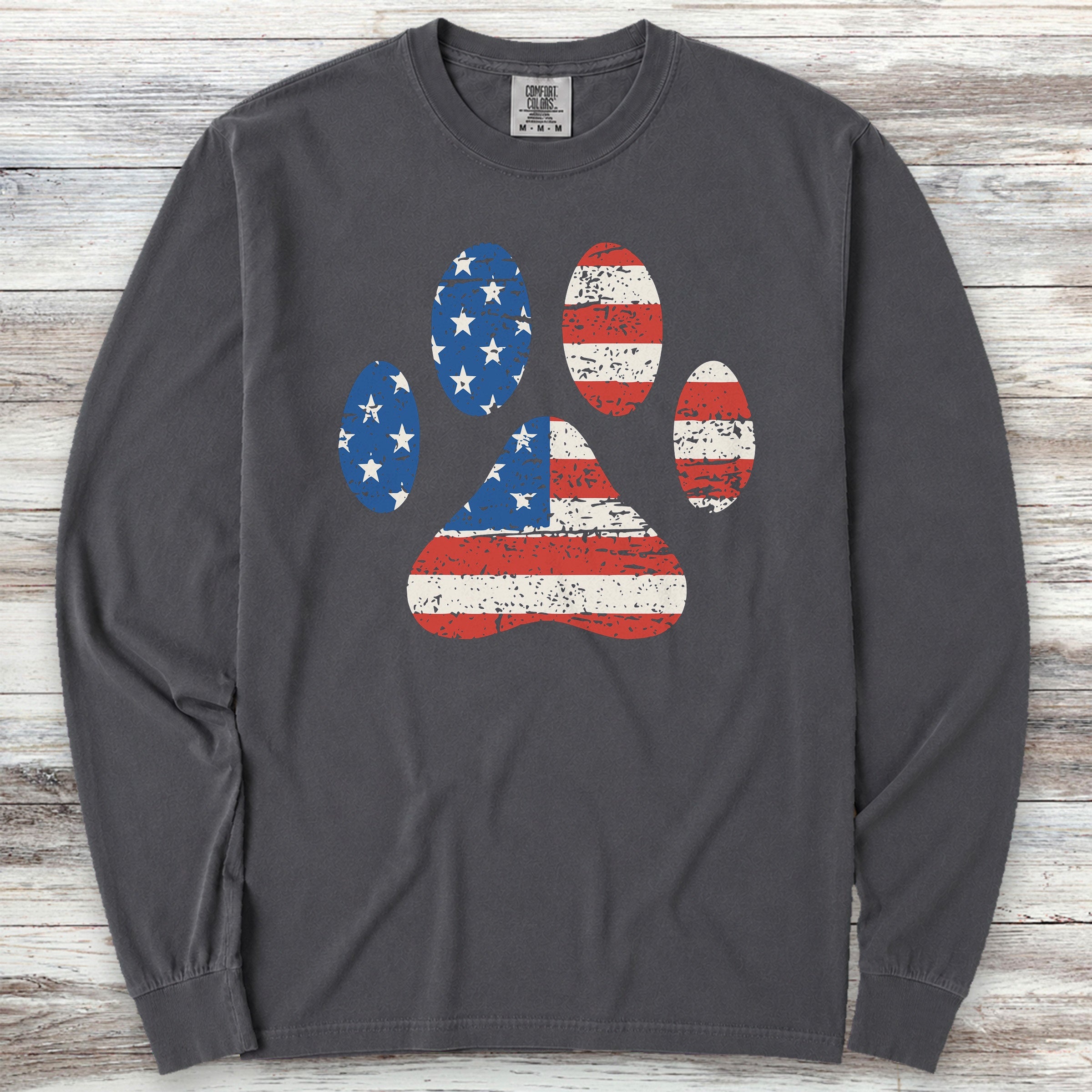 Stars & Stripes Paw Print Long Sleeve Tee - Graphite
