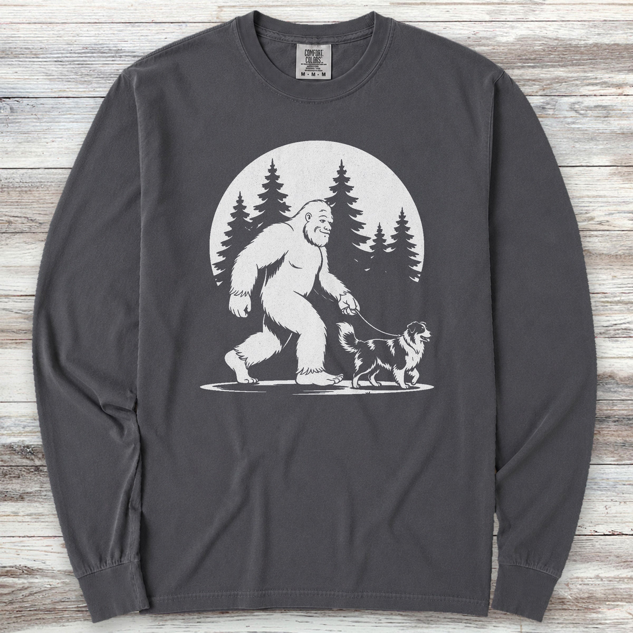 Australian Shepherd Bigfoot Long Sleeve Tee - Graphite