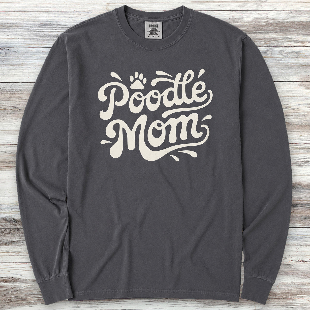 Poodle Groovy Mom Long Sleeve Tee - Graphite