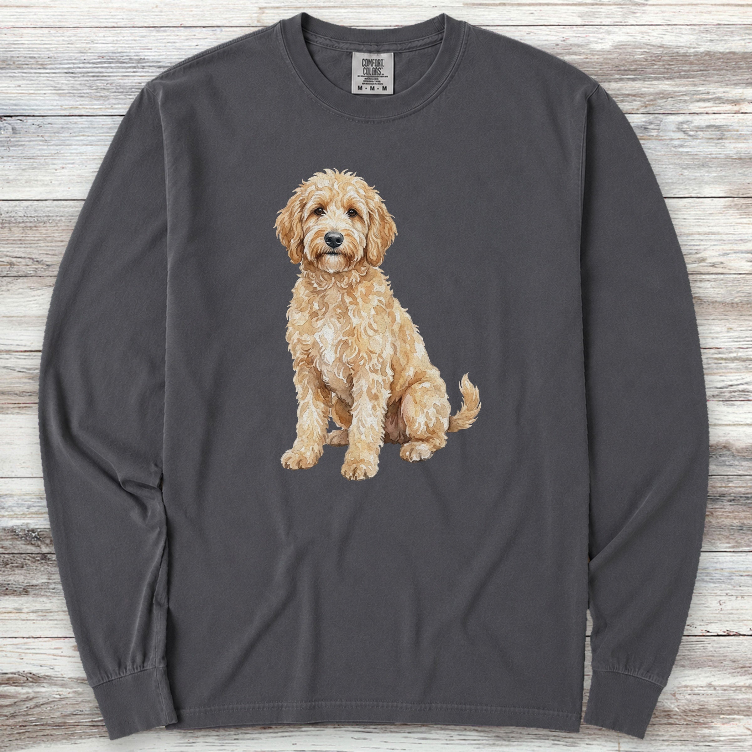 Goldendoodle Watercolor Long Sleeve Tee - Graphite
