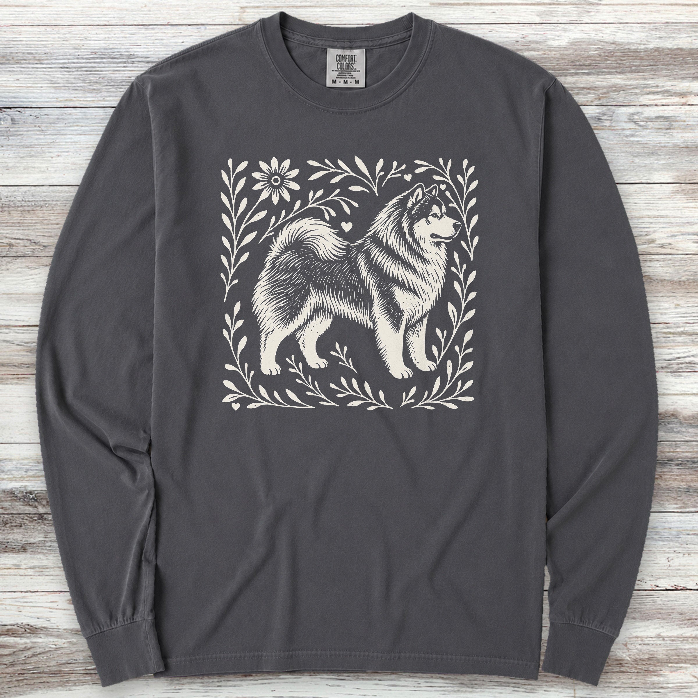 Alaskan Malamute Linocut Long Sleeve Tee - Graphite