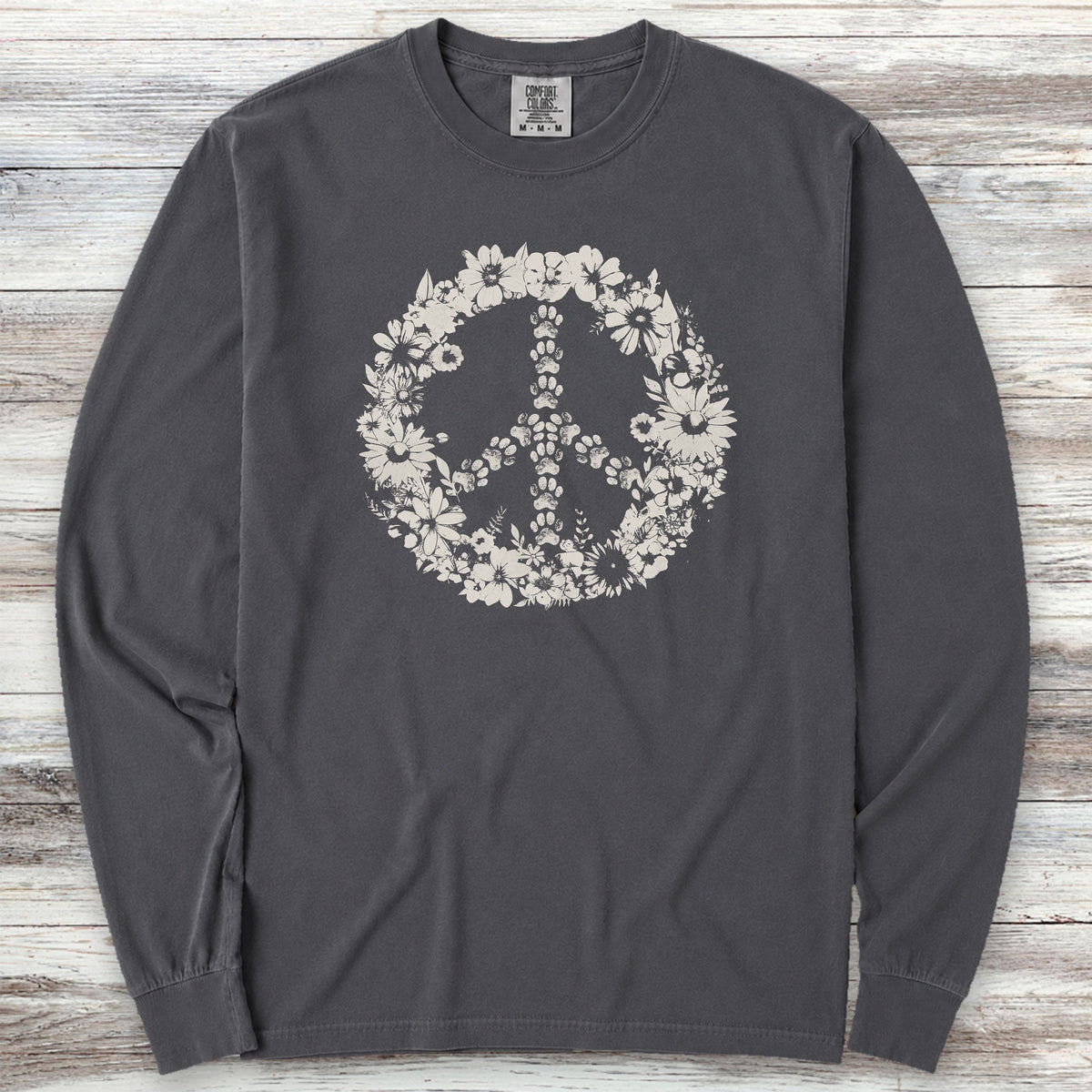 Vintage Floral Peace Long Sleeve Tee - Graphite