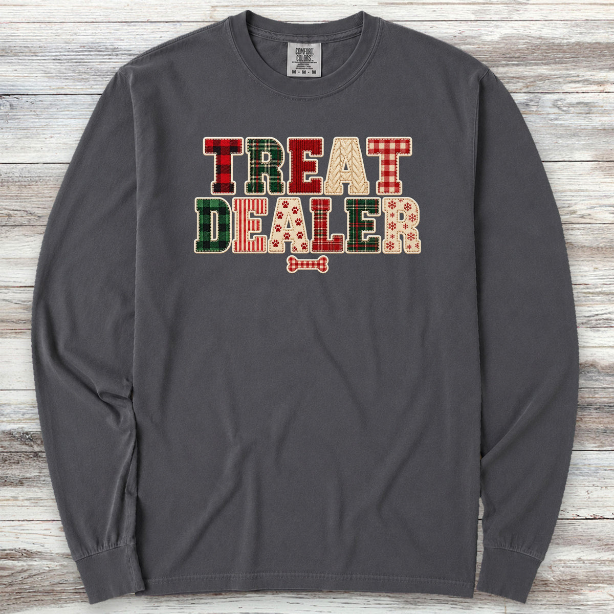 Treat Dealer Holiday Faux Patchwork Long Sleeve Tee - Graphite