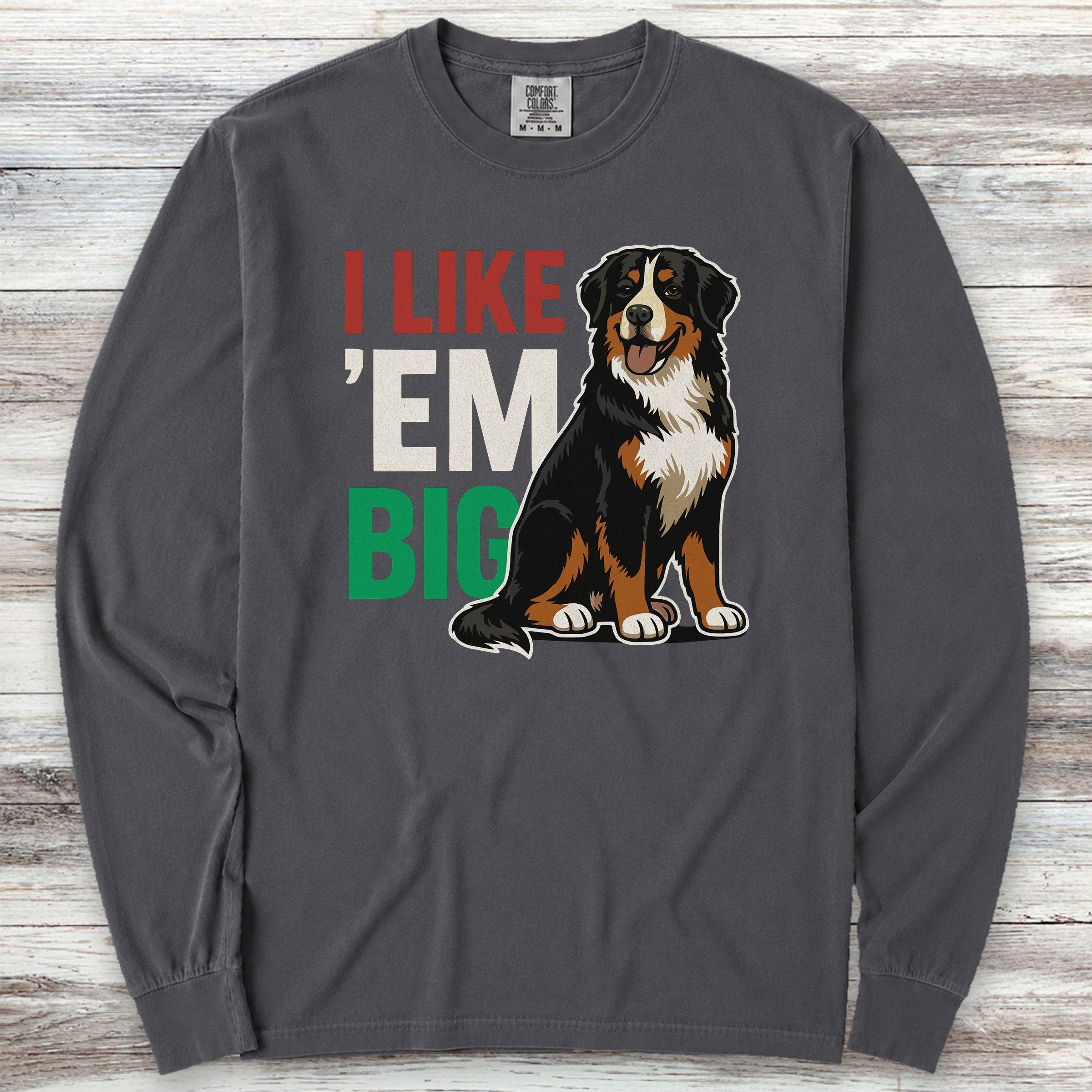 Bernese Mountain Dog Big Long Sleeve Tee - Graphite