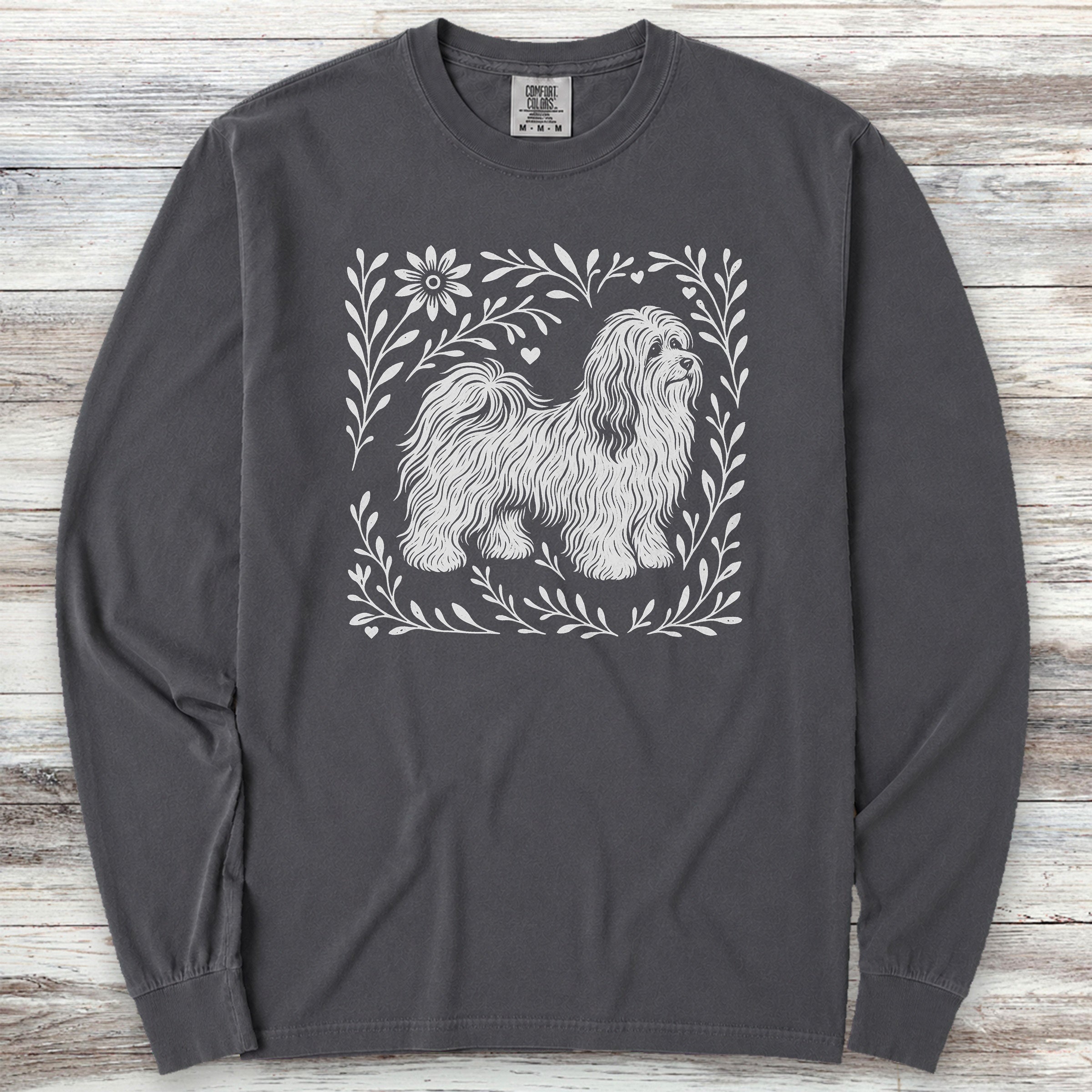 Havanese Linocut Long Sleeve Tee - Graphite